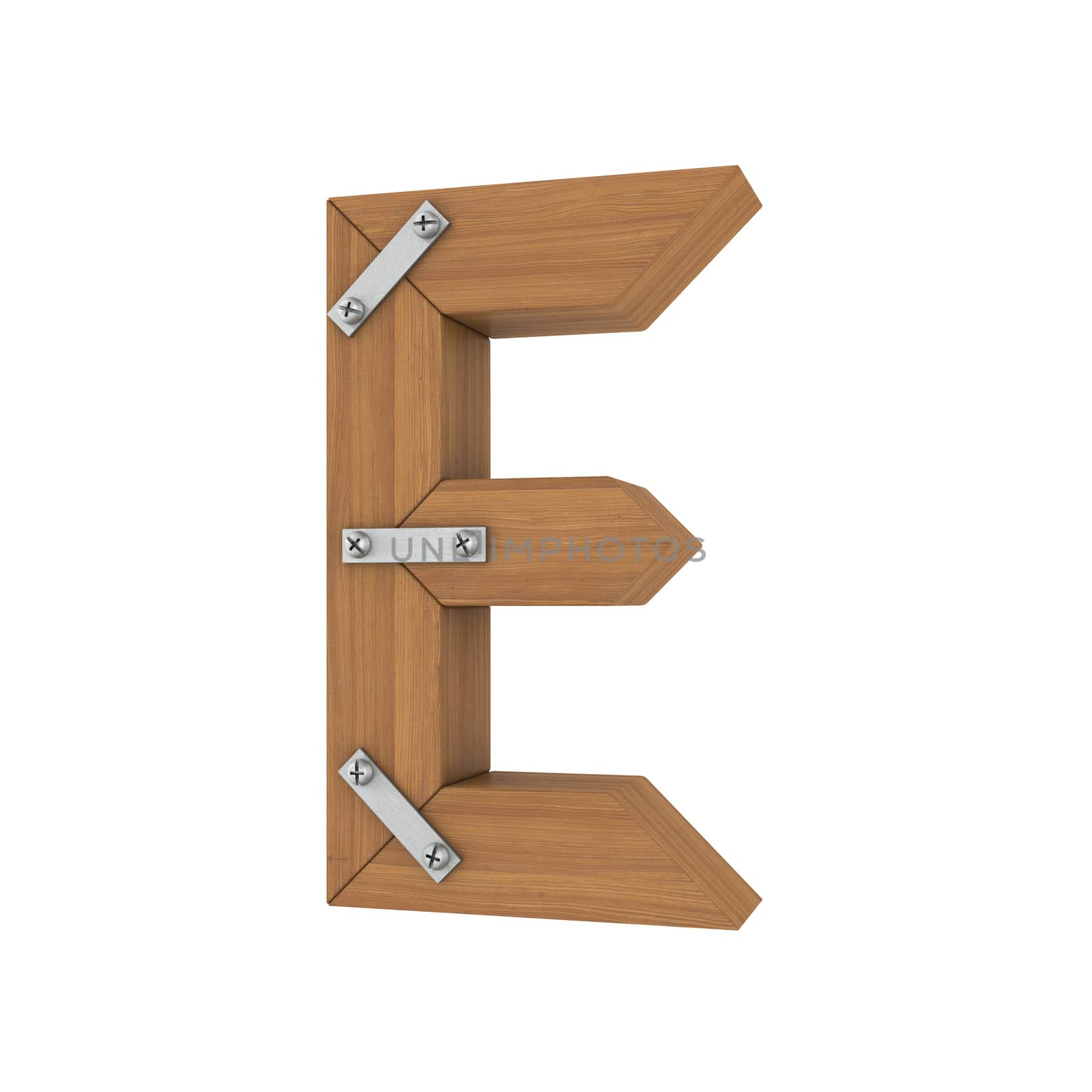 Wooden letter E. Isolated render on a white background