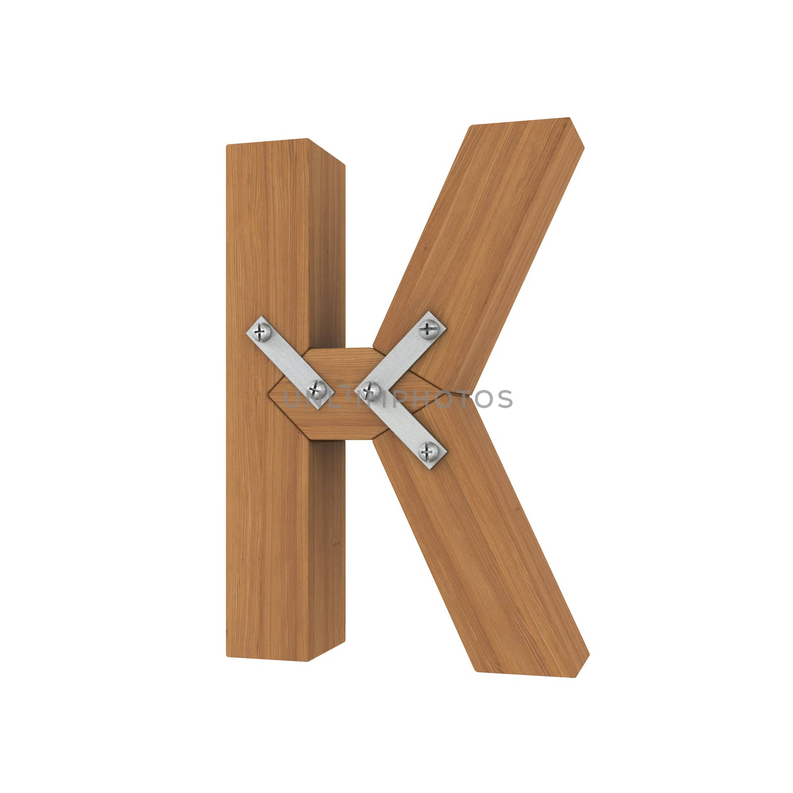 Wooden letter K. Isolated render on a white background