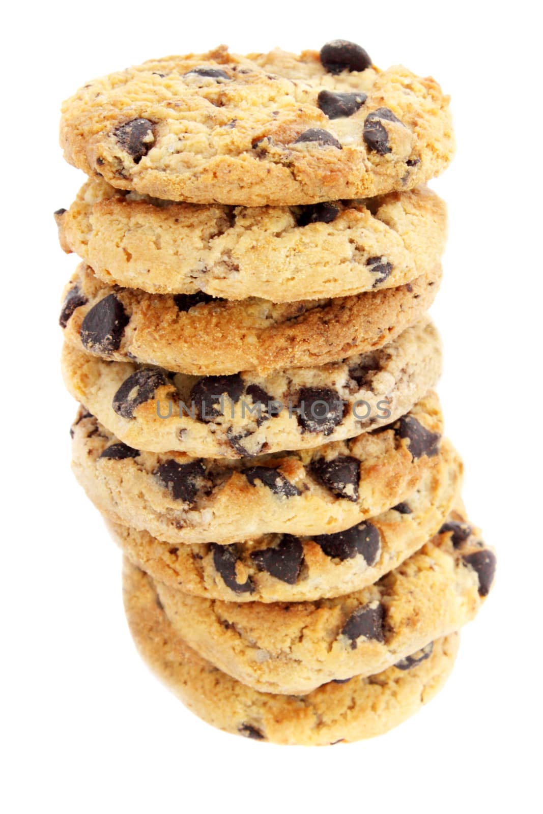 pile from the  cookies with the chocolate crumb against the white background