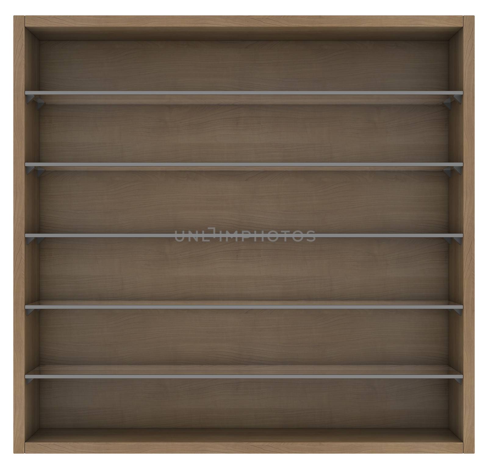 Wooden and glass shelves. Isolated render on a white background