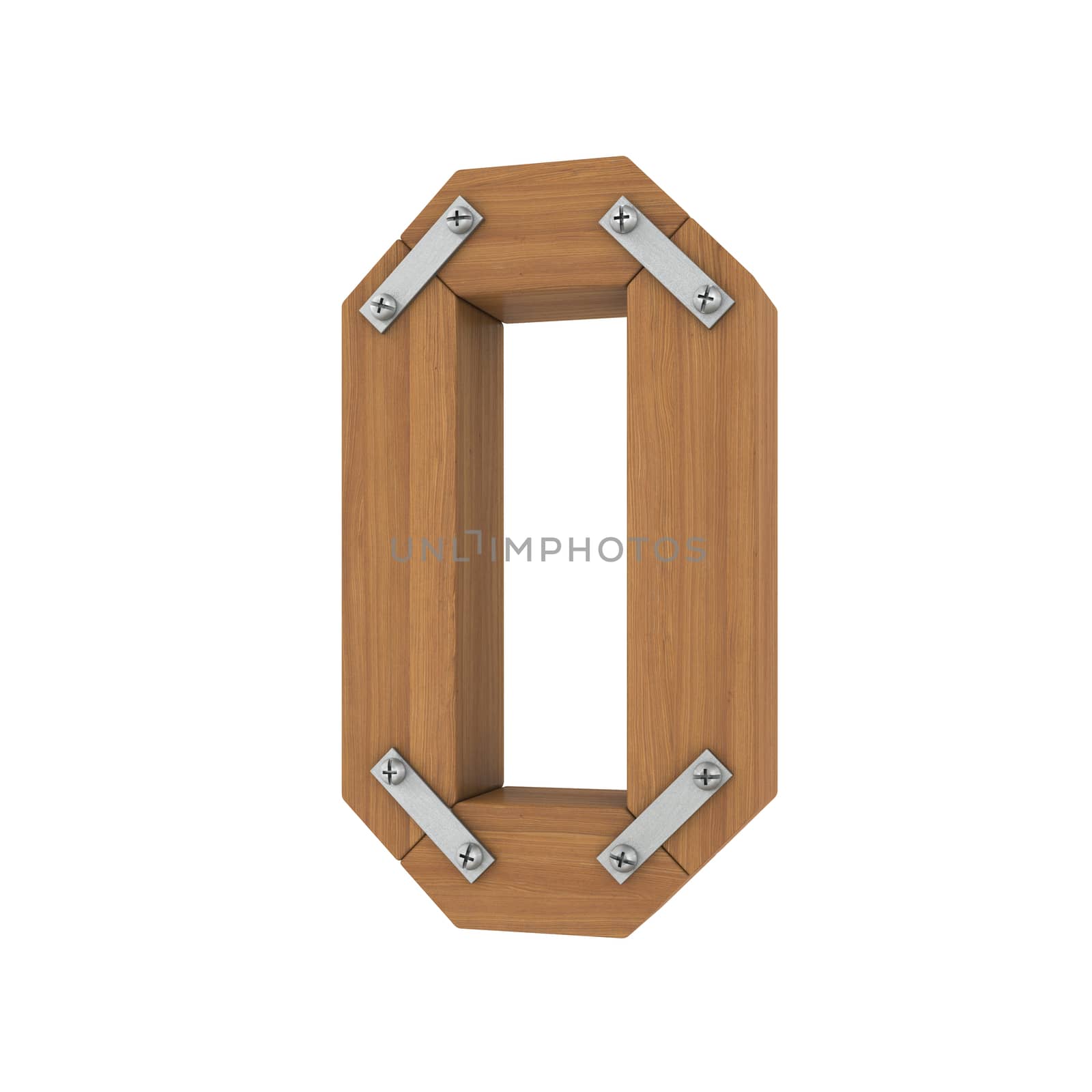 Wooden letter O. Isolated render on a white background