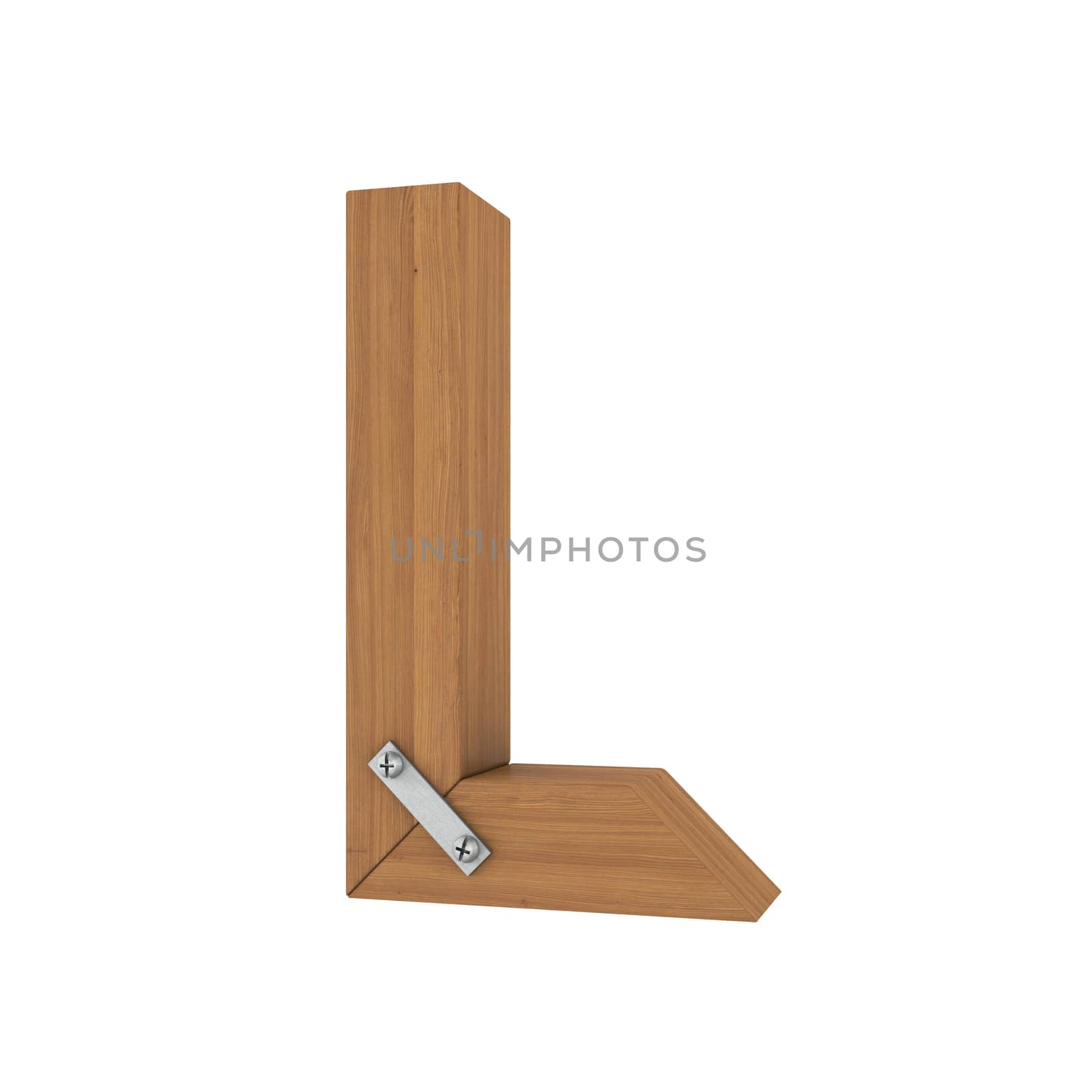 Wooden letter L. Isolated render on a white background