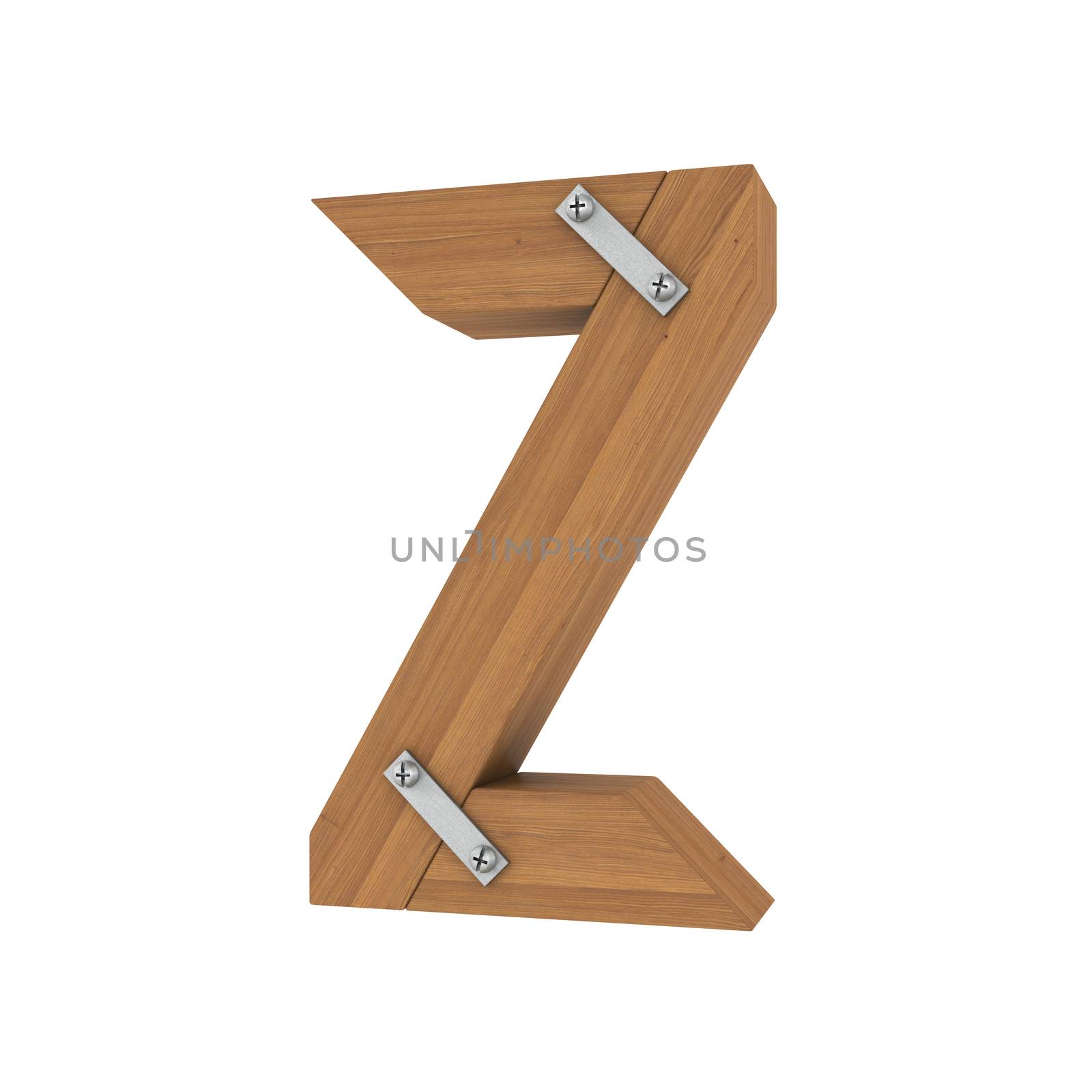 Wooden letter Z. Isolated render on a white background