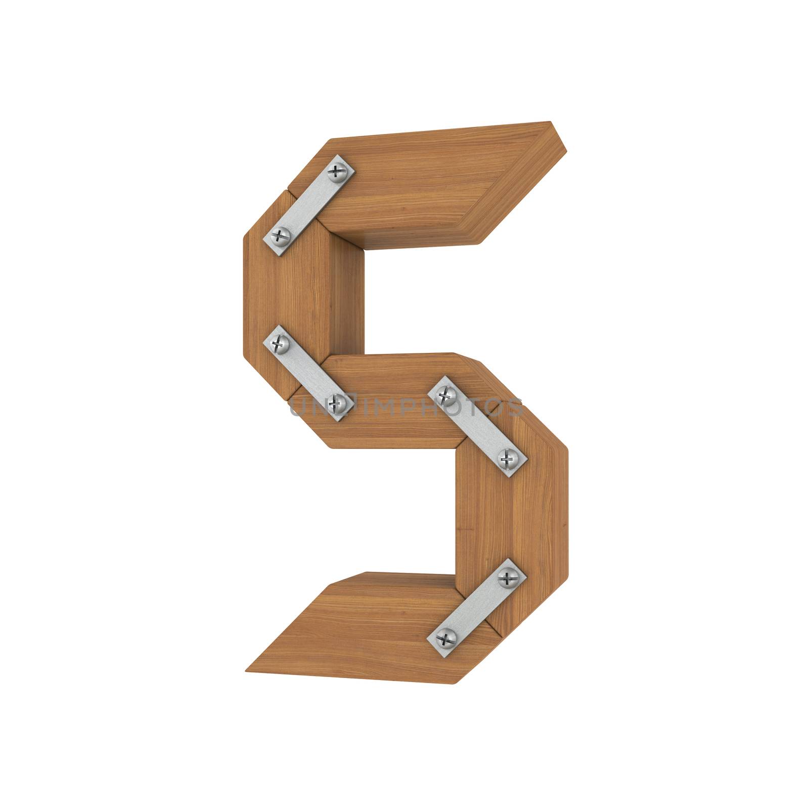 Wooden letter S. Isolated render on a white background