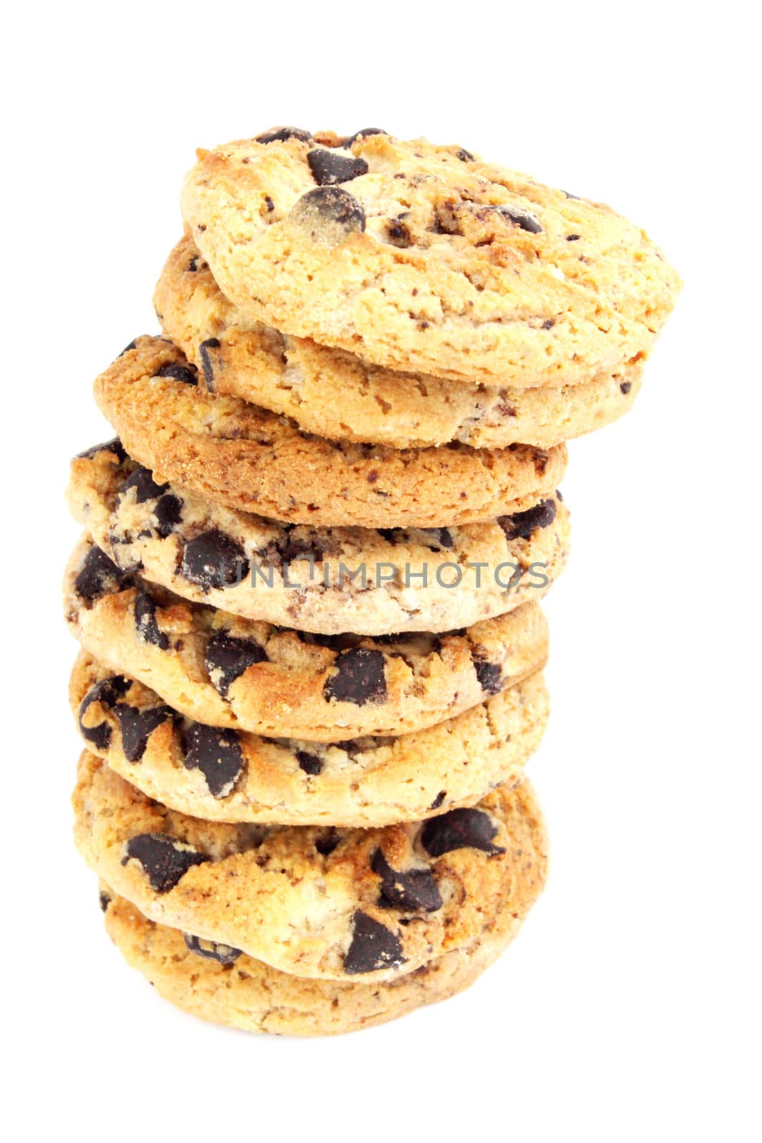Pile from the  cookies with the chocolate crumb against the white background