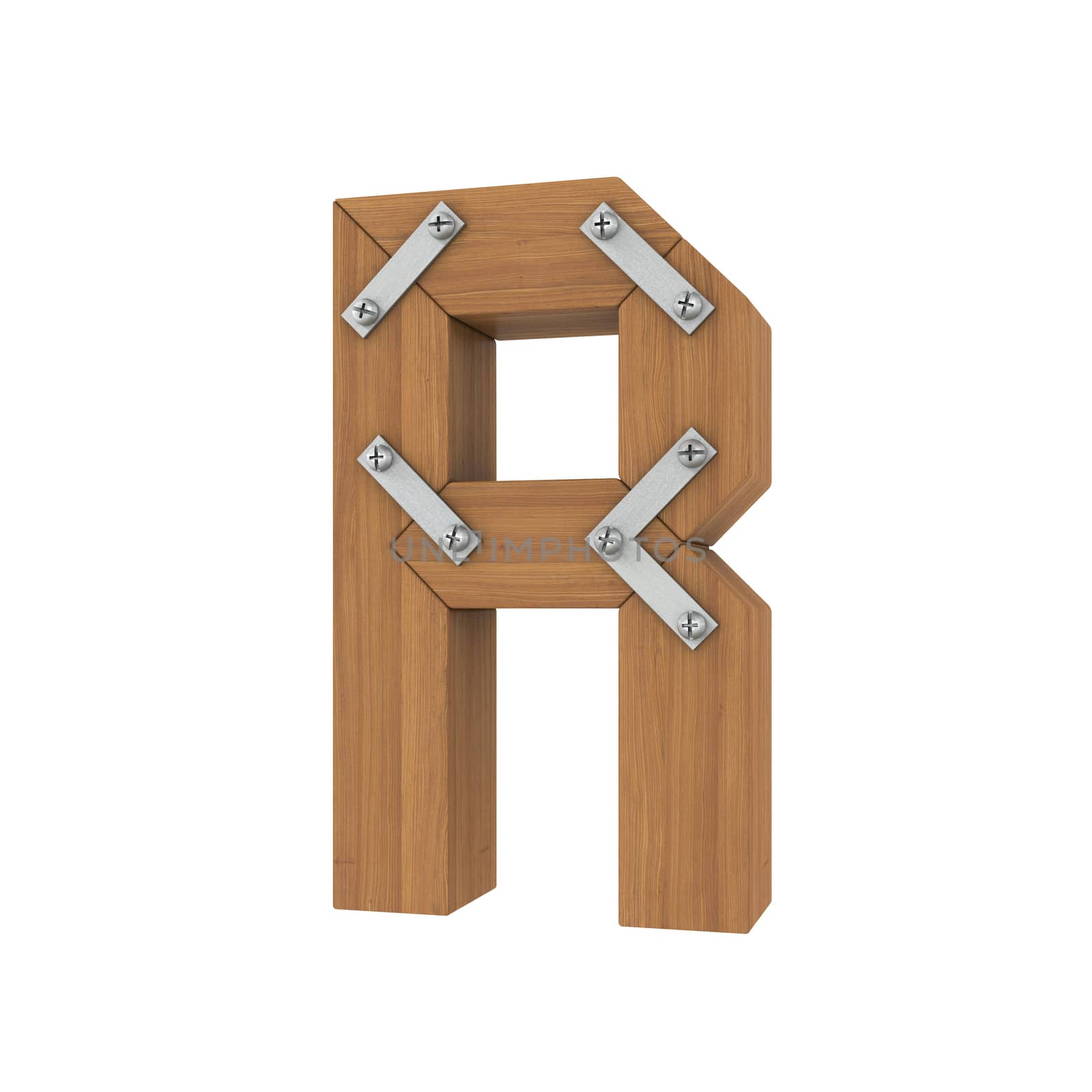 Wooden letter R. Isolated render on a white background