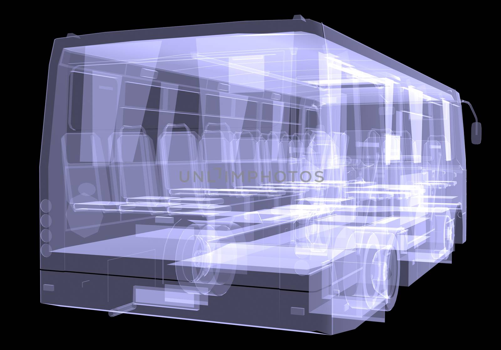Big bus. X-ray. Isolated 3d render on black background