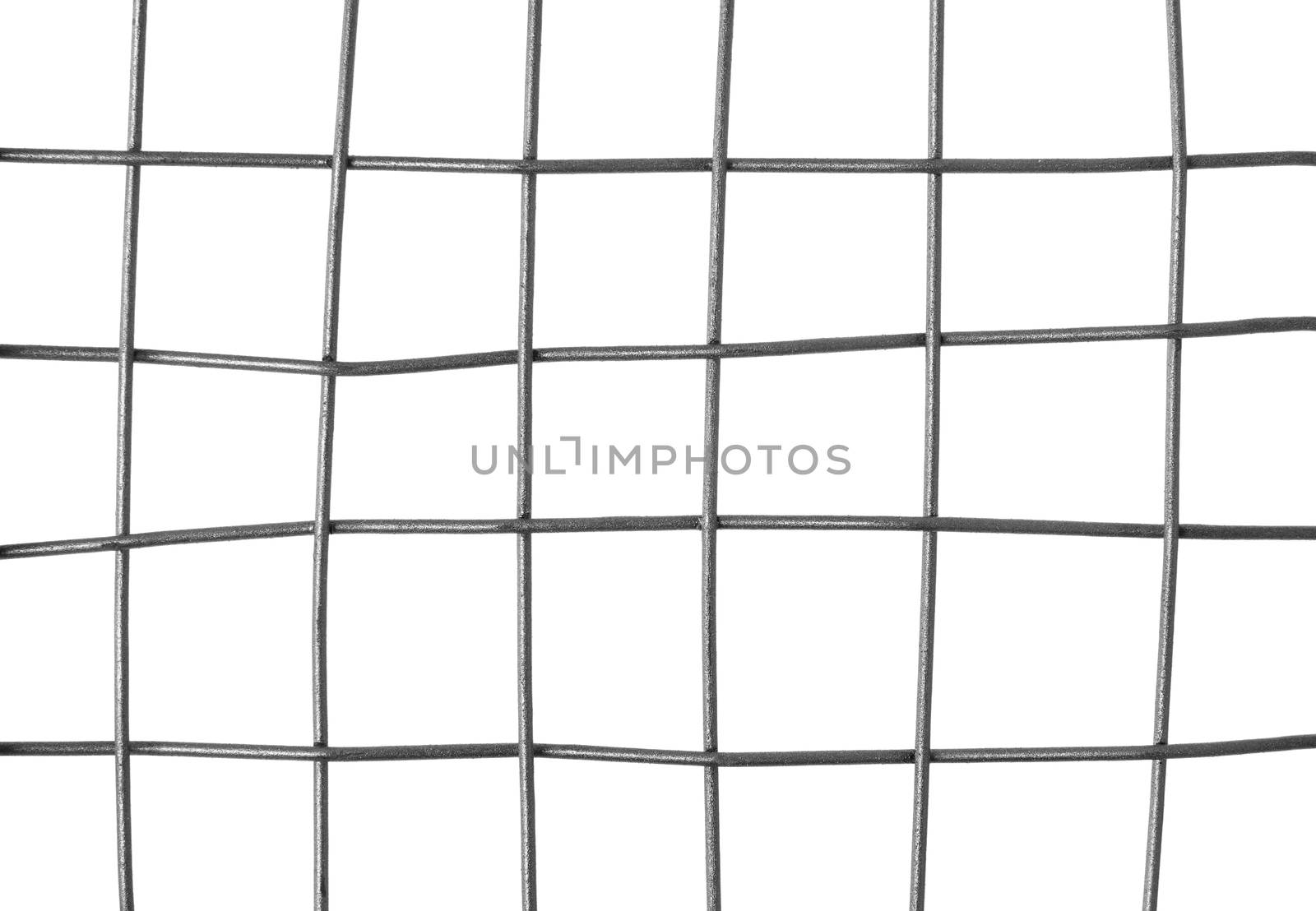 Close-up of a metal grid, isolated on white background.