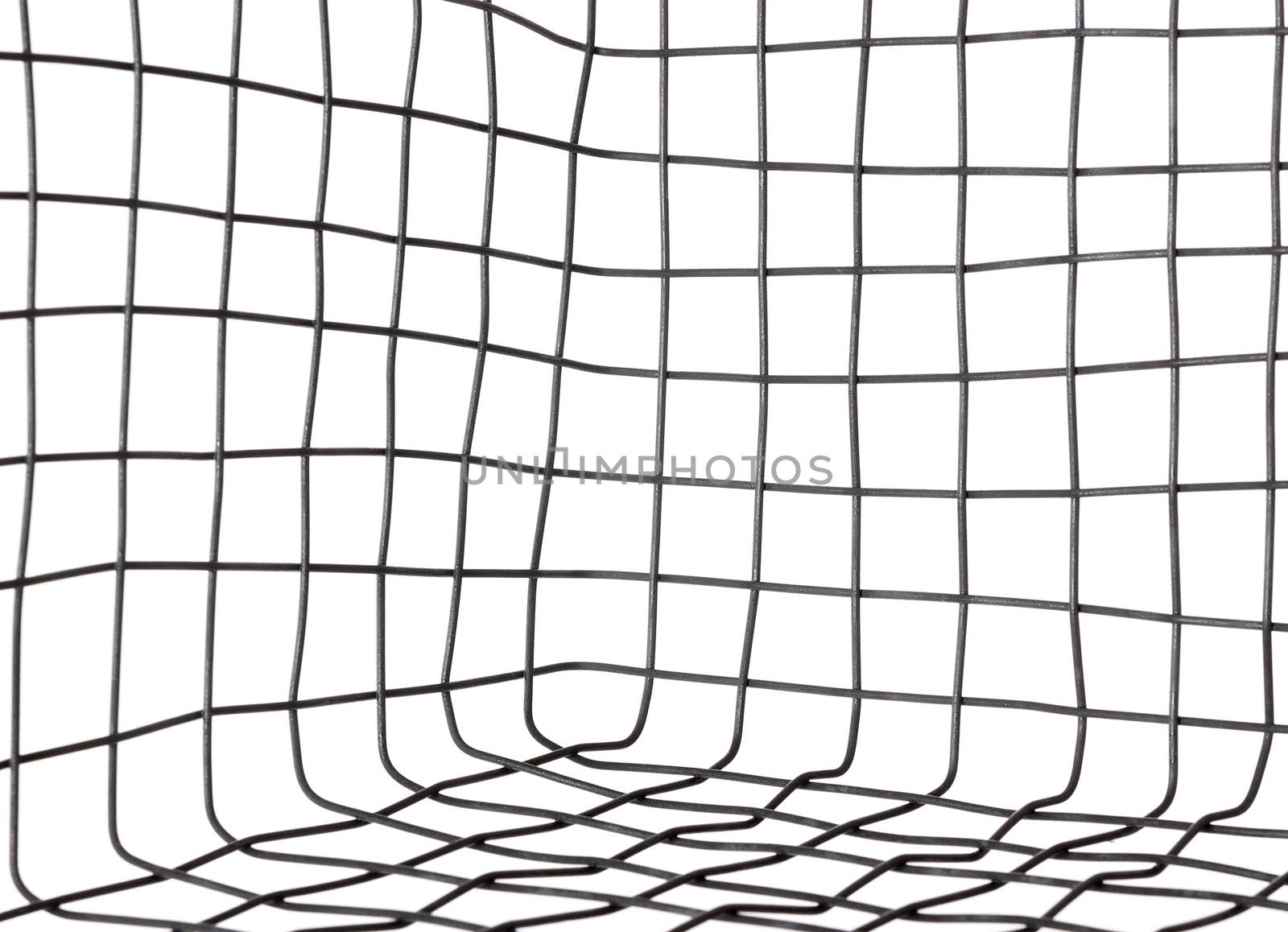 Detail of a metal cage. Metal grid isolated on white background.