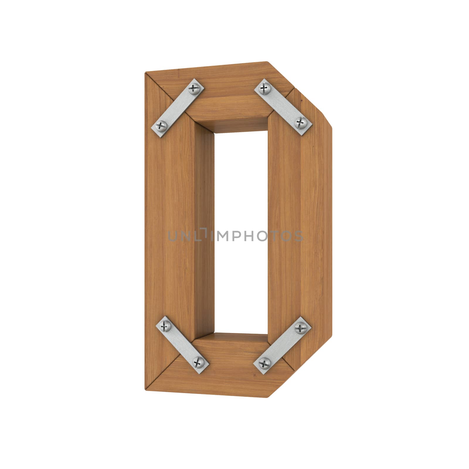 Wooden letter D. Isolated render on a white background