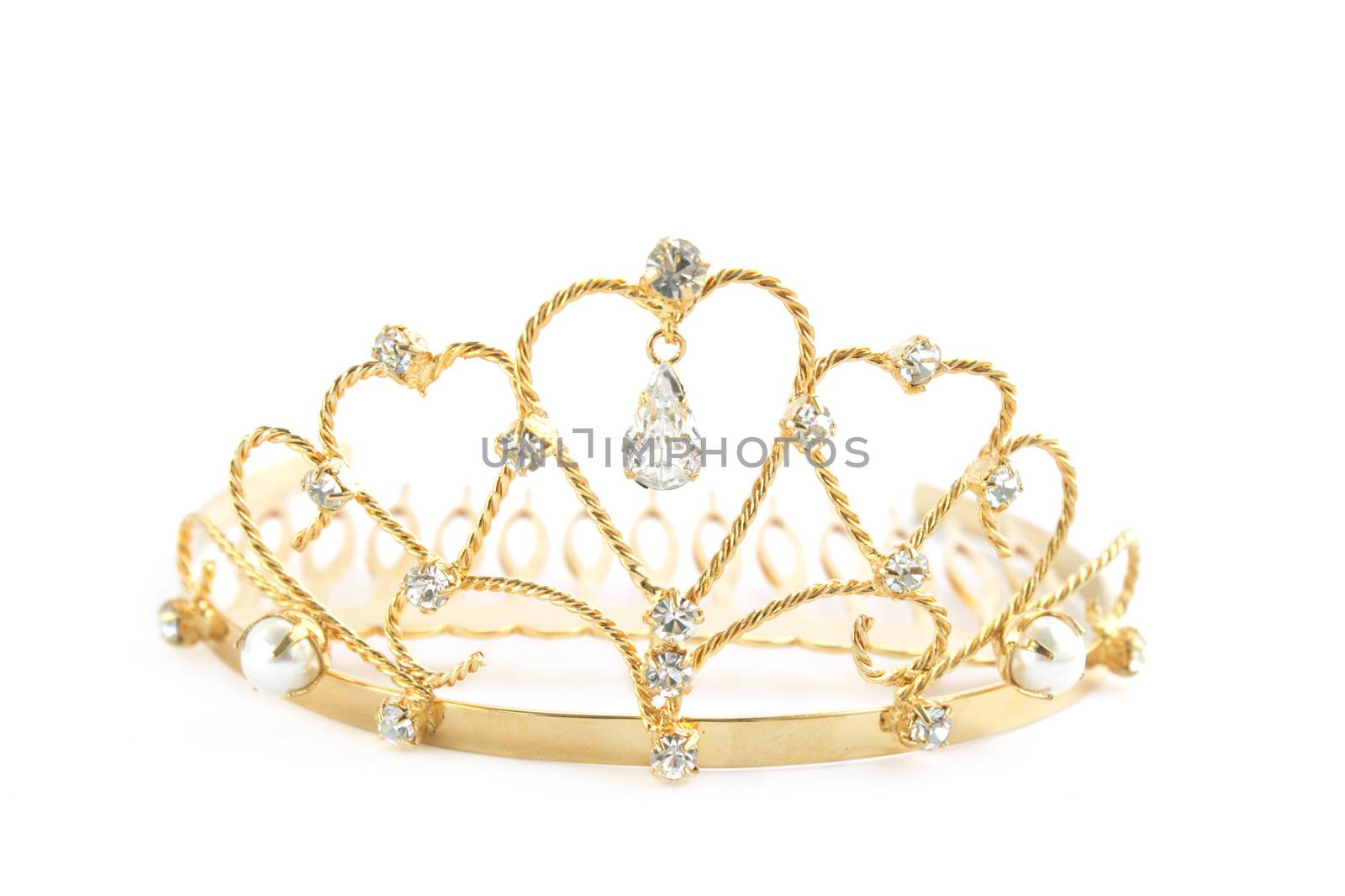 Gold diadem with the precious stones and the pearls