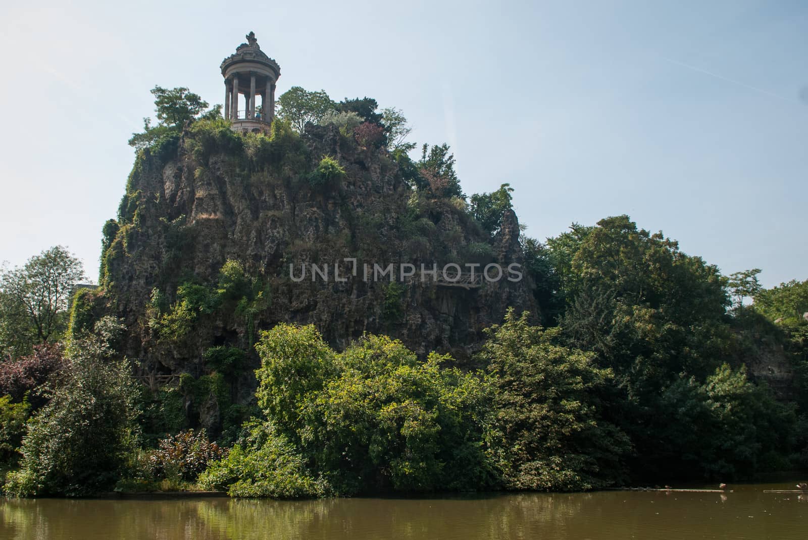 The rock in Parc des Buttes-Chaumon in Paris, France