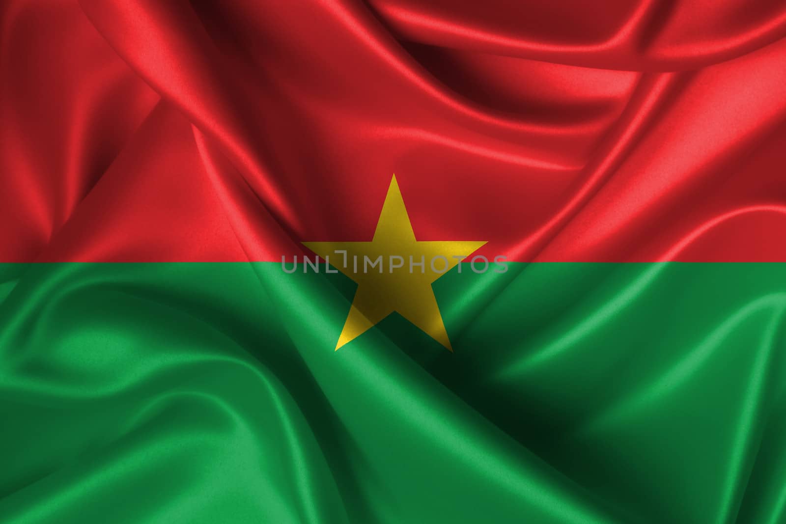 Realistic wavy flag of Burkina Faso.