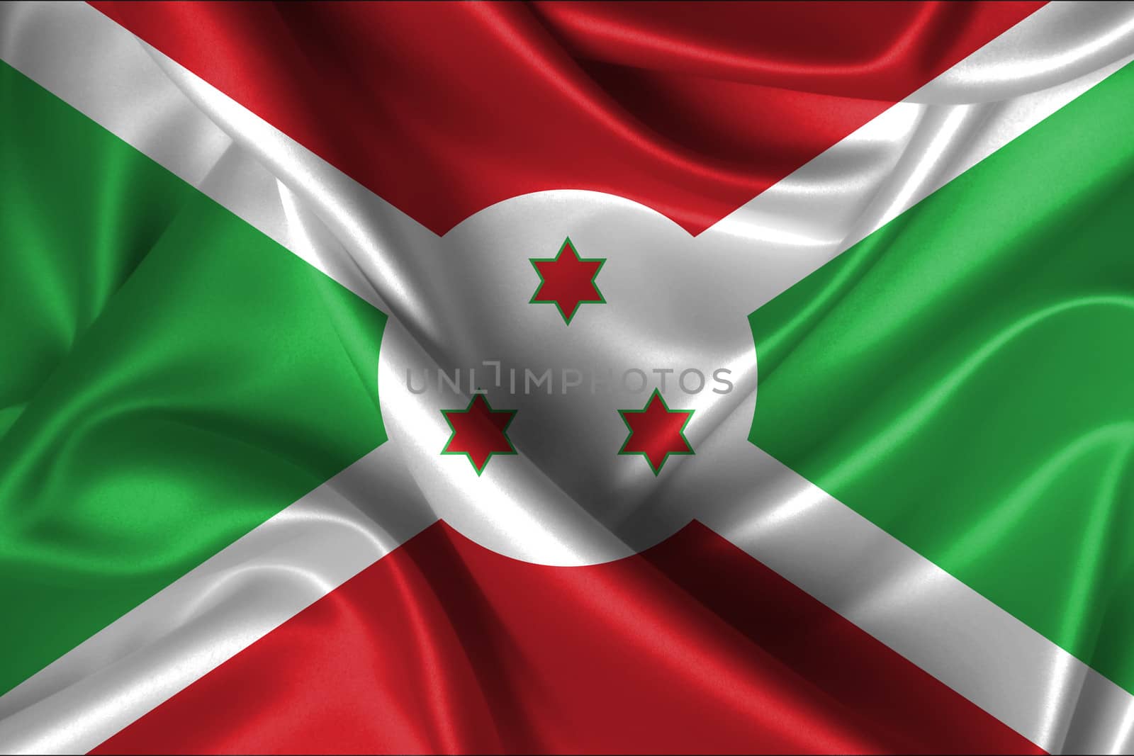 Realistic wavy flag of Burundi.