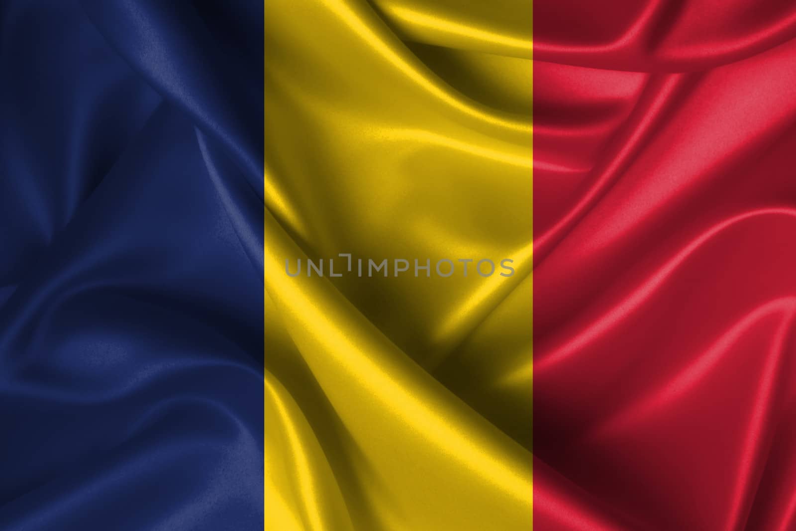 Realistic wavy flag of Chad.