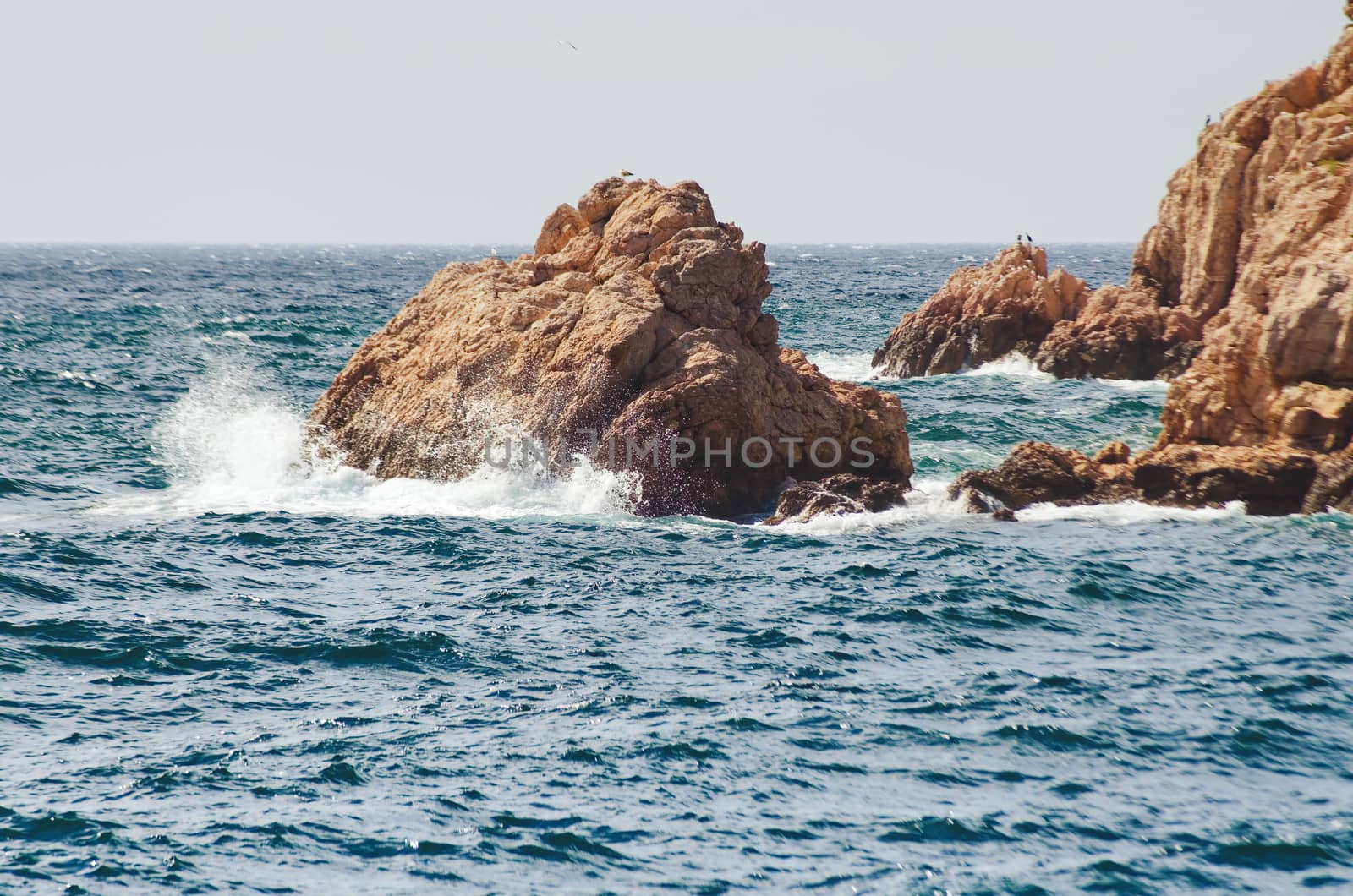 Sea waves lapping on the rocks