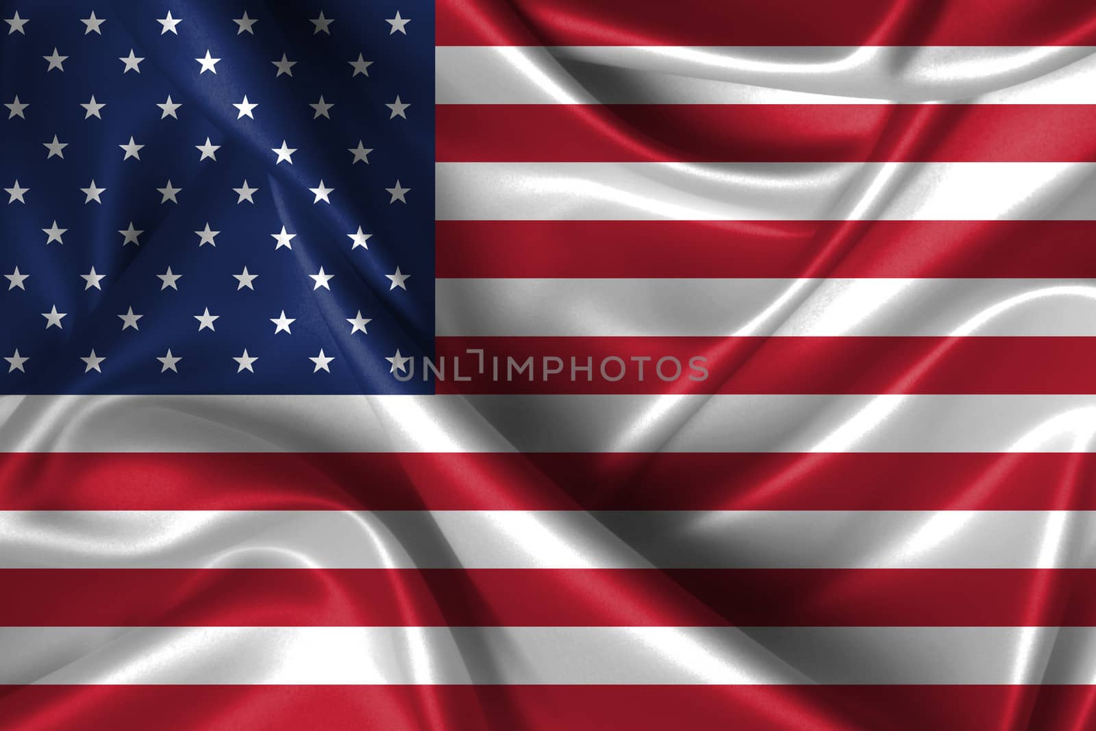 Realistic wavy flag of United States of America.