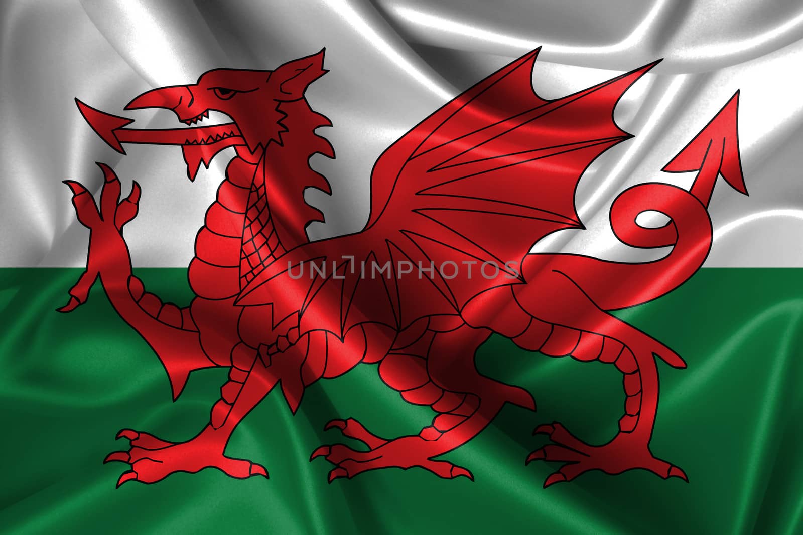Realistic wavy flag of Wales.