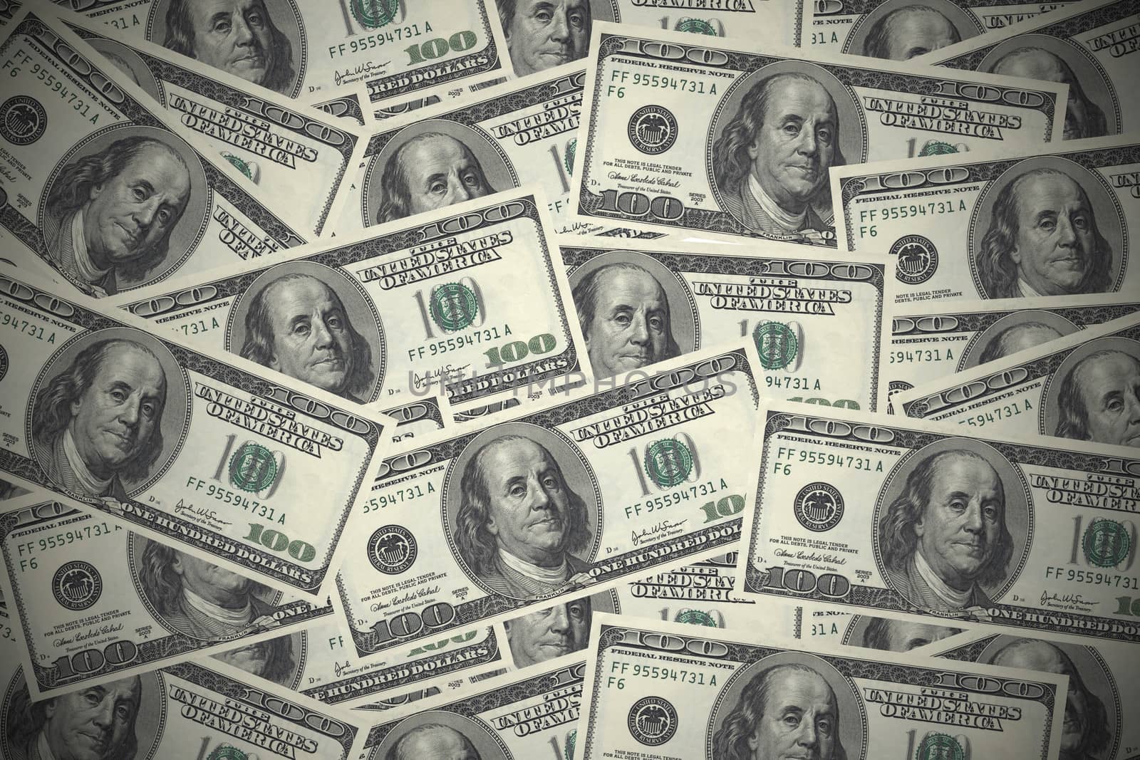 One hundred dollar bills background, lots of money.
