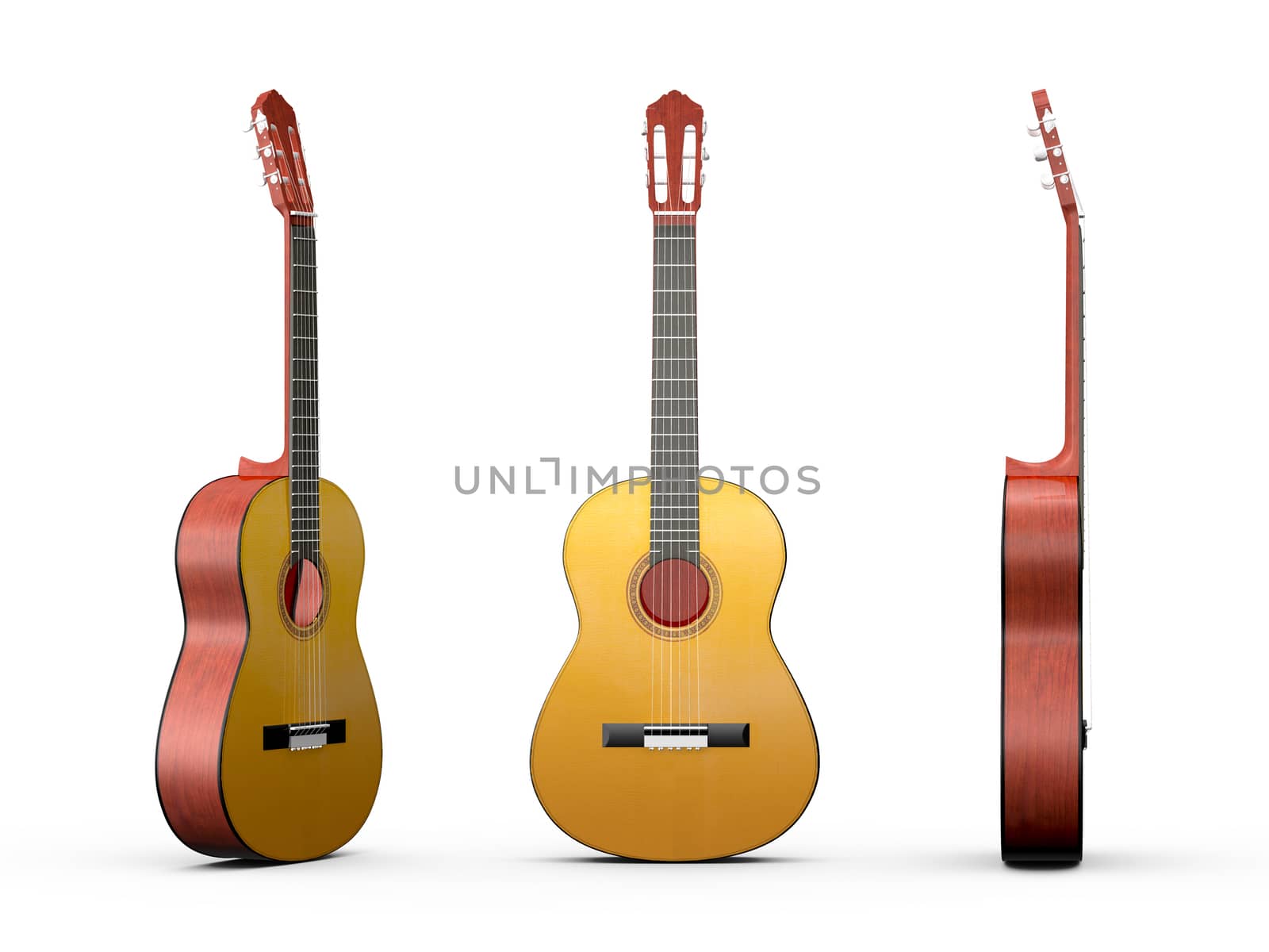 Classical guitar, isolated on white background.