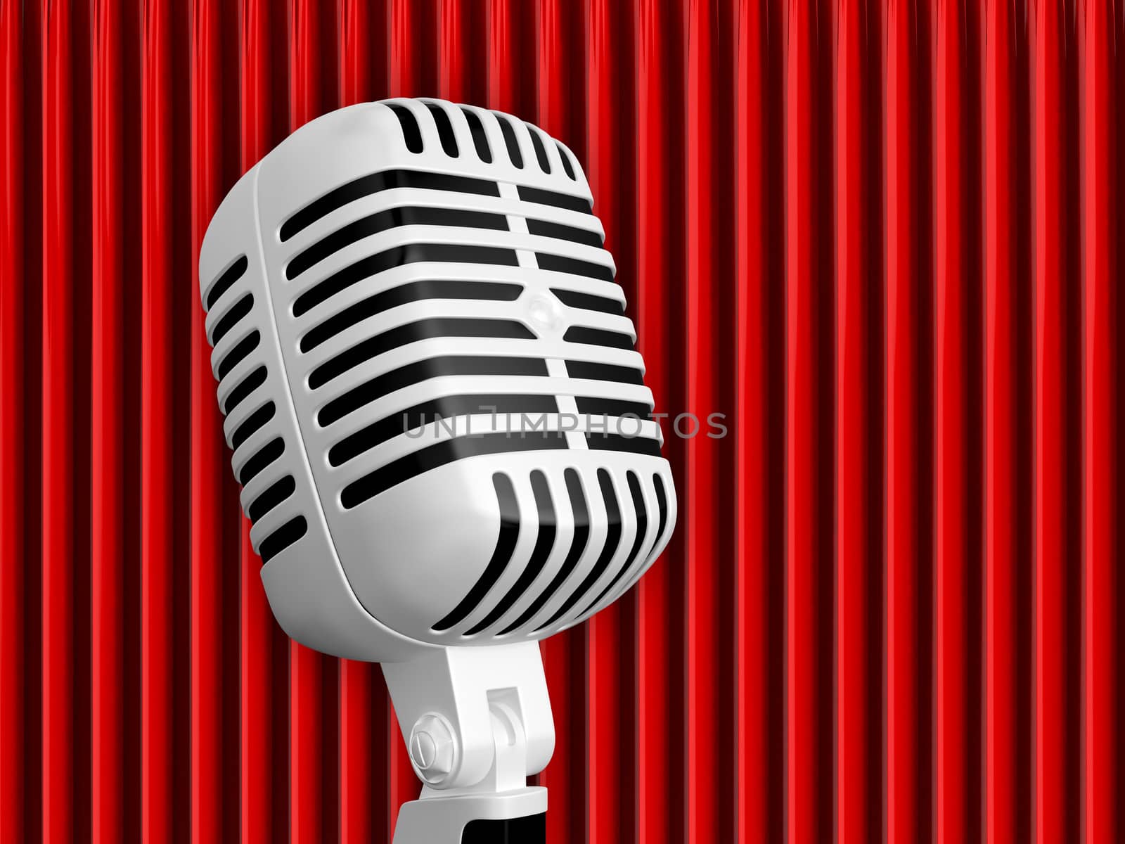 Full of red striped theatre curtains and single retro microphone.