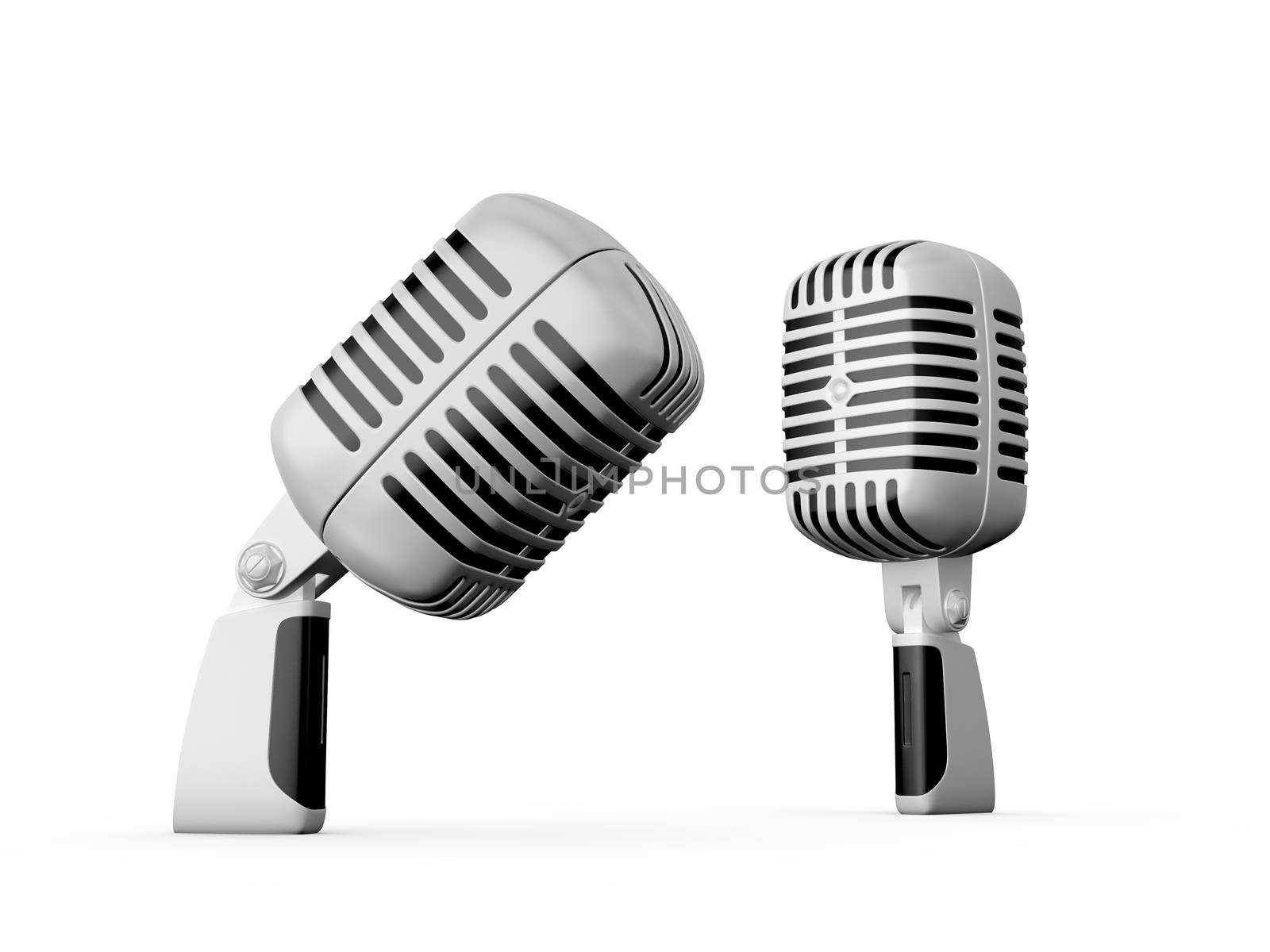 Two retro microphones, isolated on white background.