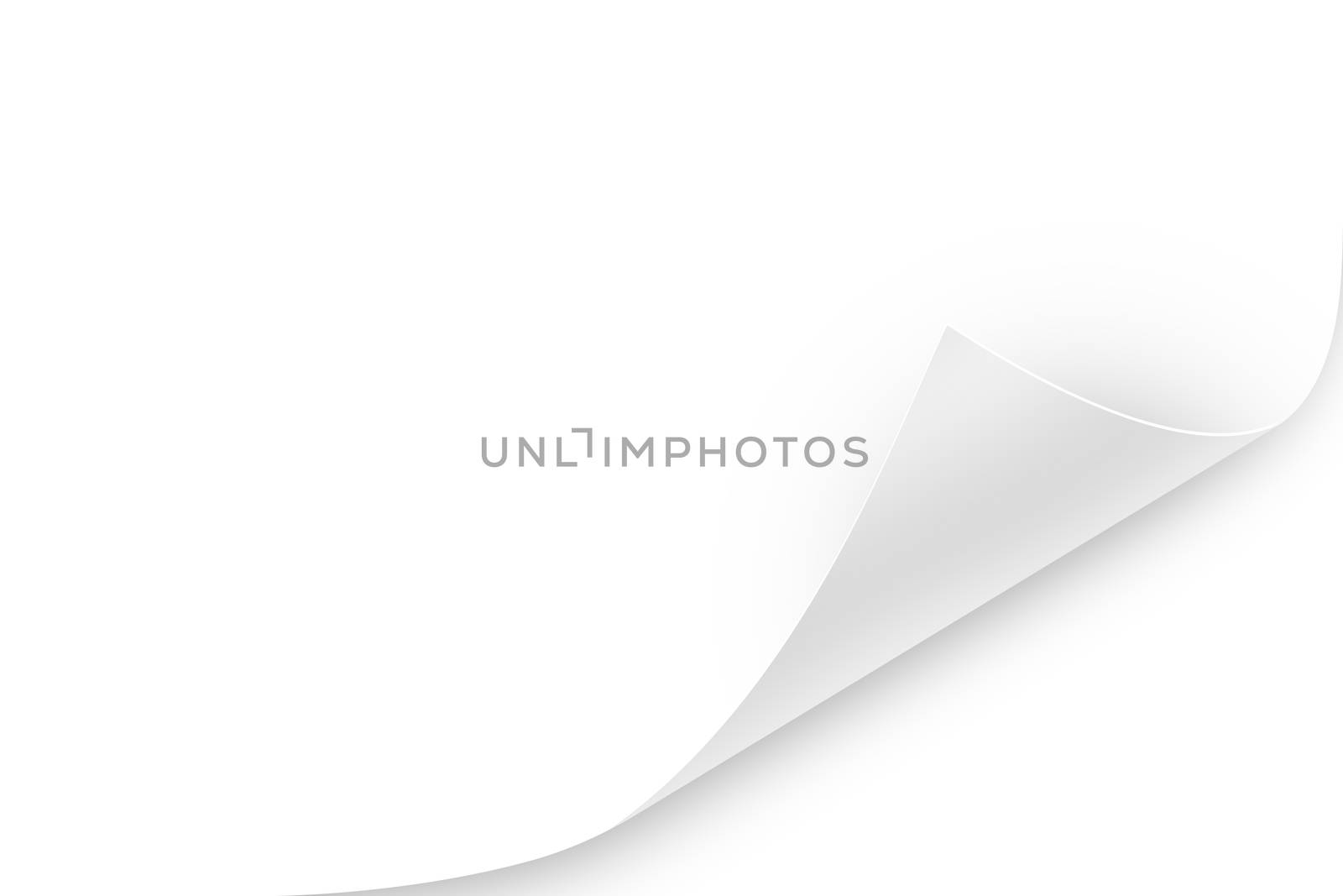 Blank paper sheet with realistic, white, glossy page curl. To use, layer mode must be multiply to make it into a transparent overlay and apply the shadows.