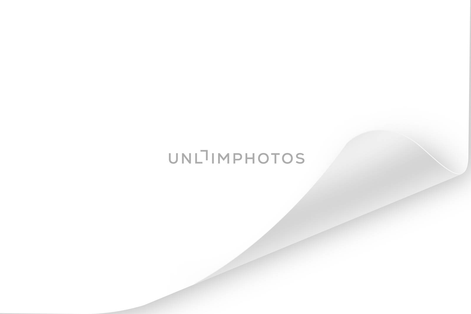 Blank paper sheet with realistic, white, glossy page curl. To use, layer mode must be multiply to make it into a transparent overlay and apply the shadows.