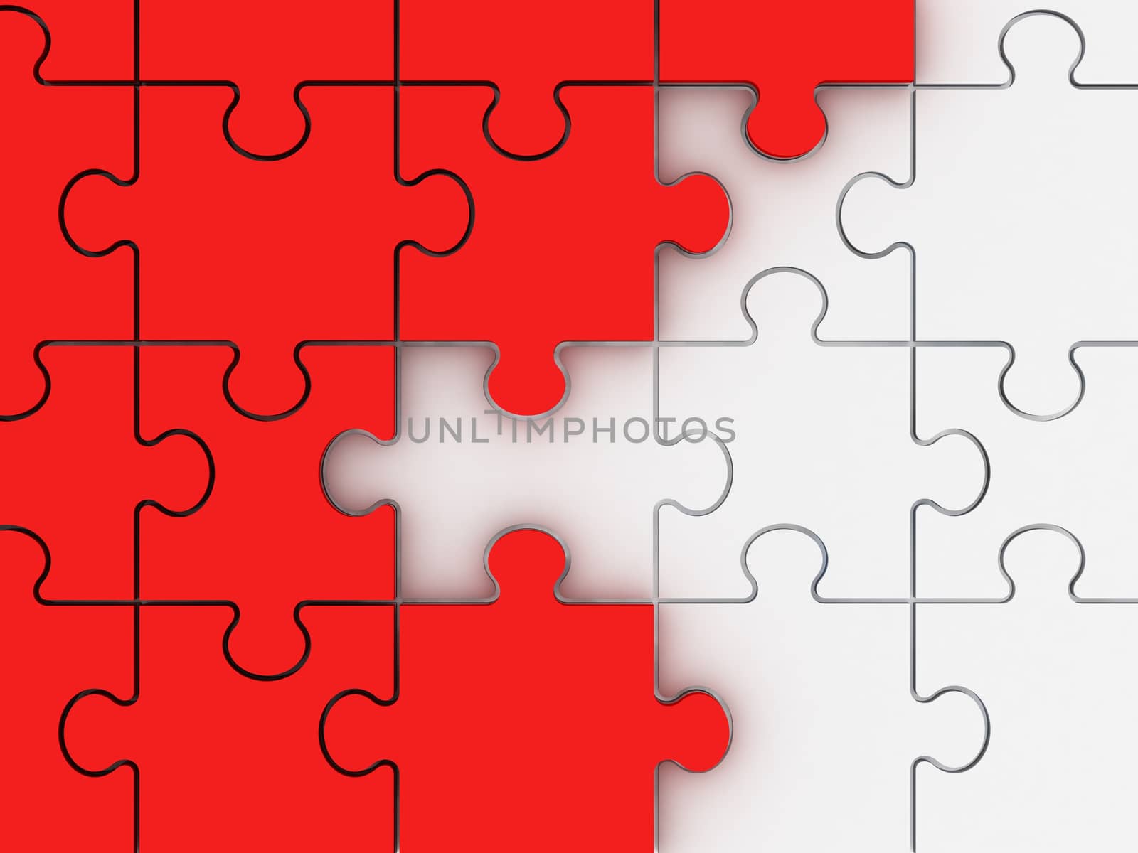Incomplete concept, red jigsaw puzzle pieces.
