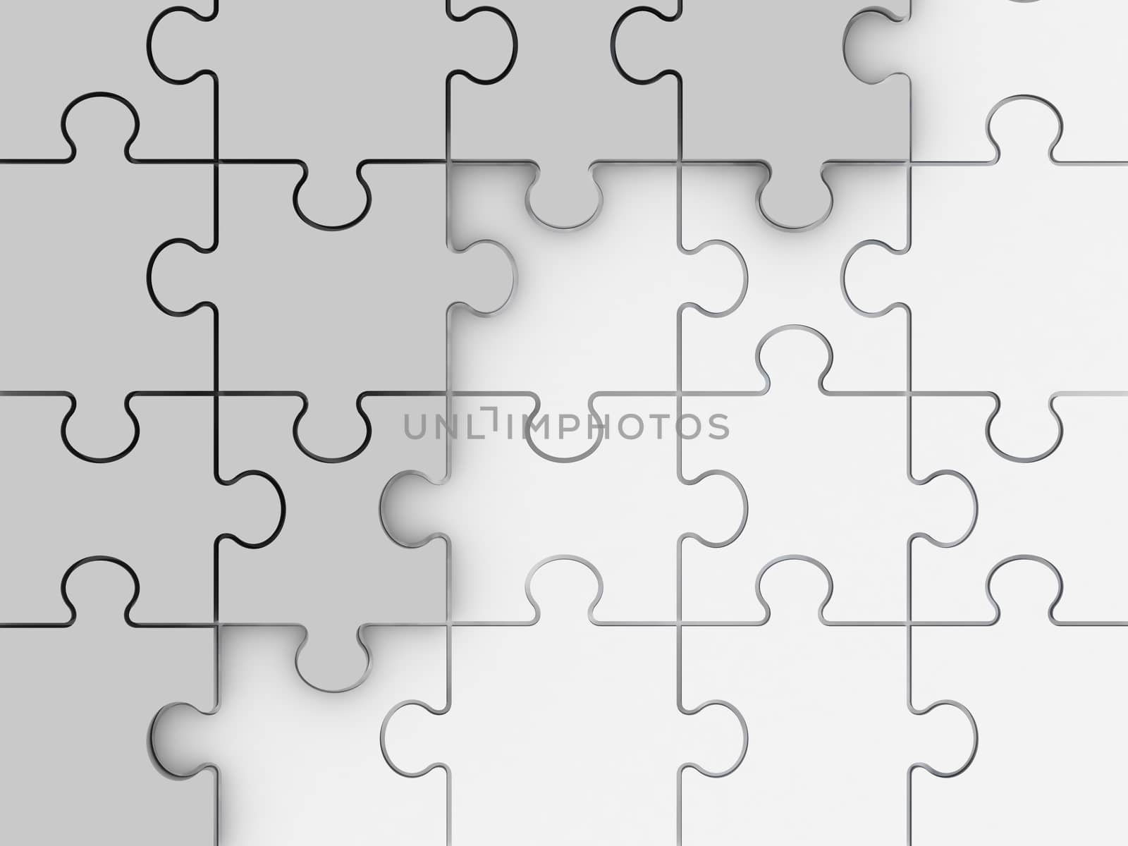 Incomplete concept, white jigsaw puzzle pieces.