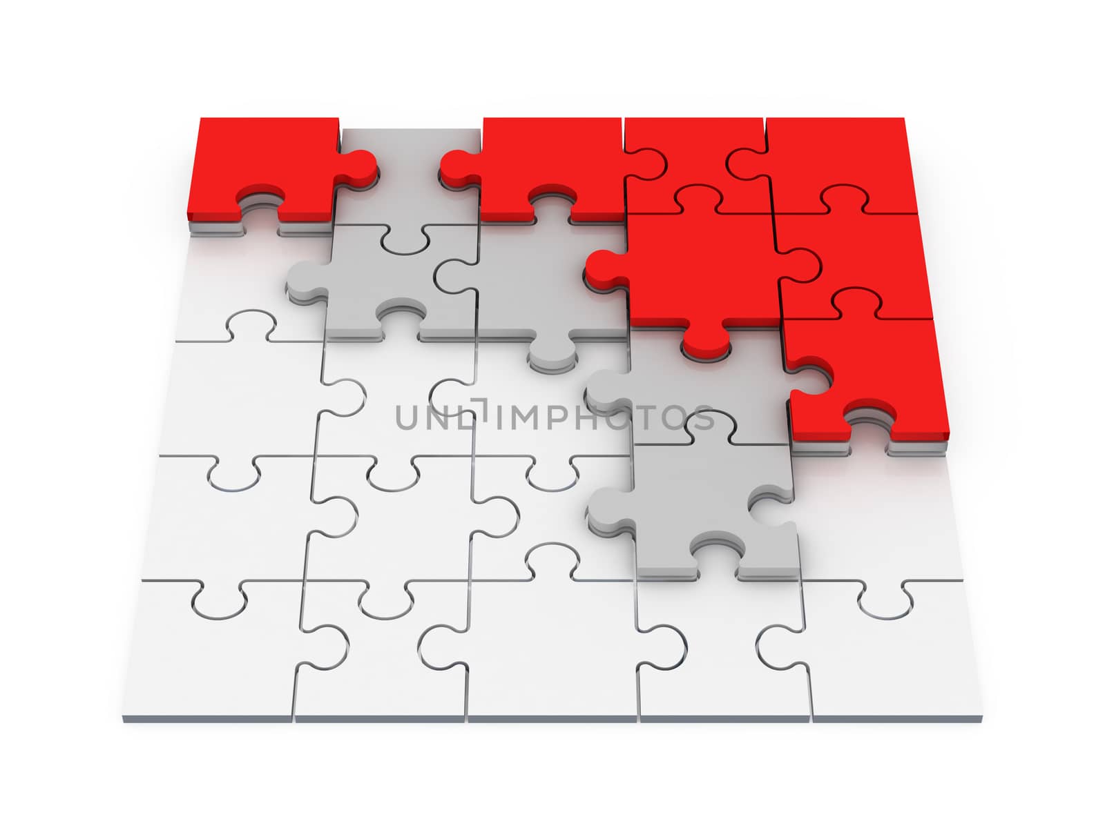Incomplete puzzle pieces in construction, isolated on white background.