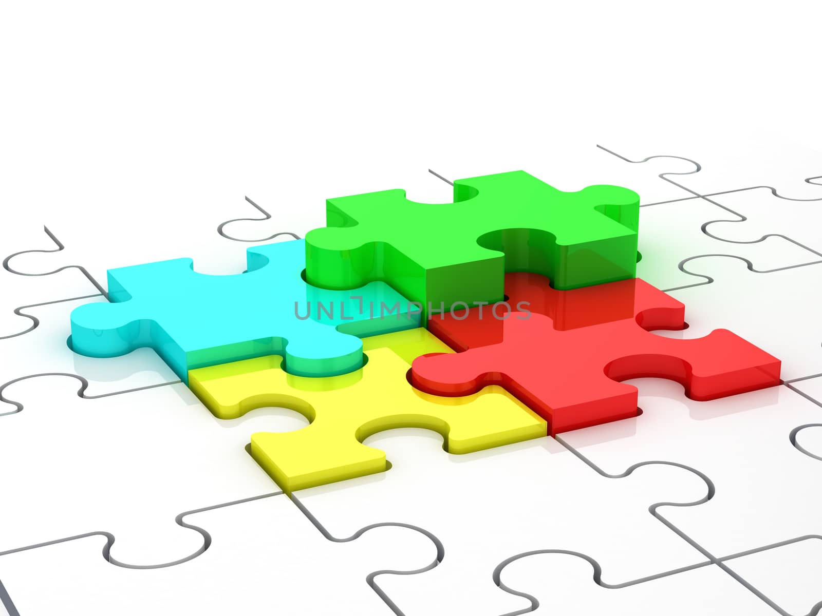 Colorful puzzle pieces as puzzle chart, isolated on white background.