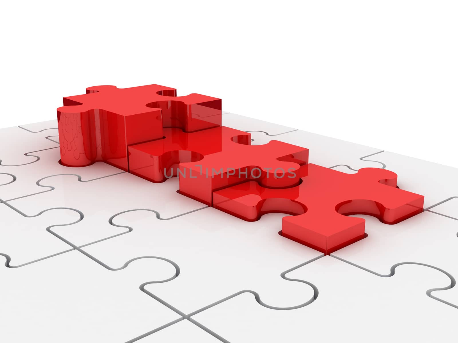 Red puzzle pieces as puzzle diagram chart, isolated on white background.