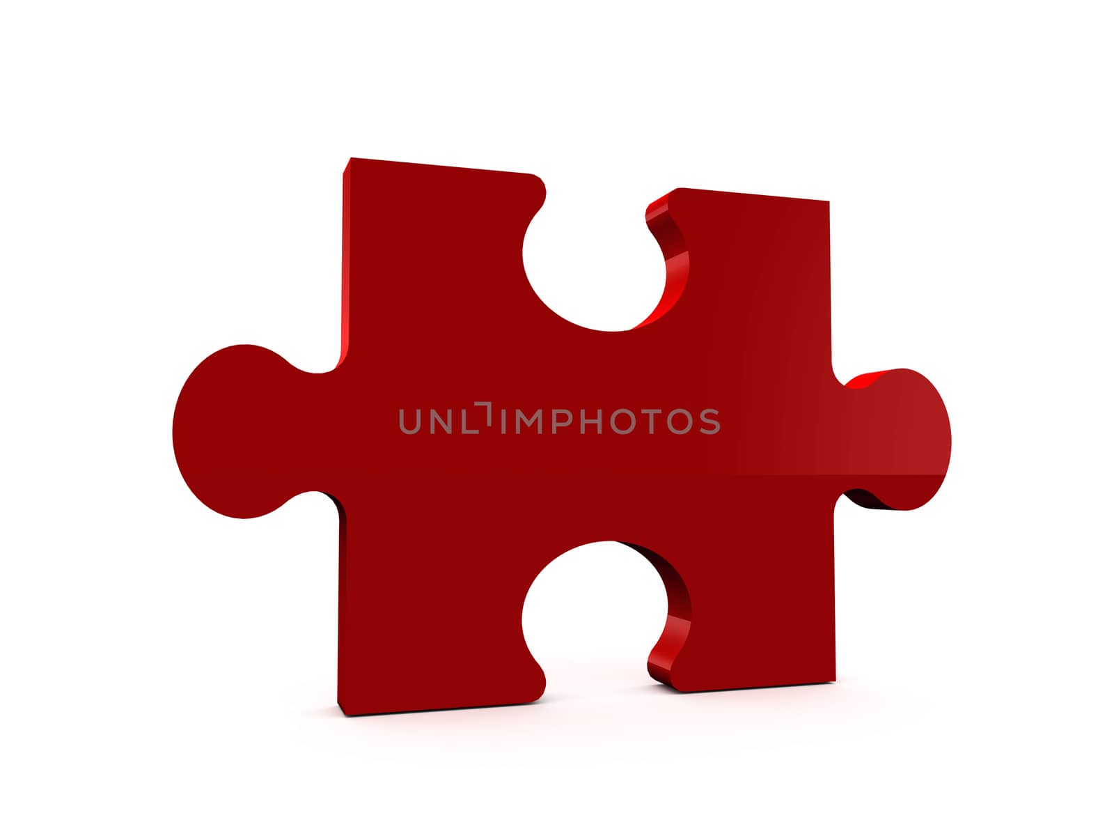 Single red shiny puzzle piece, isolated on white background.
