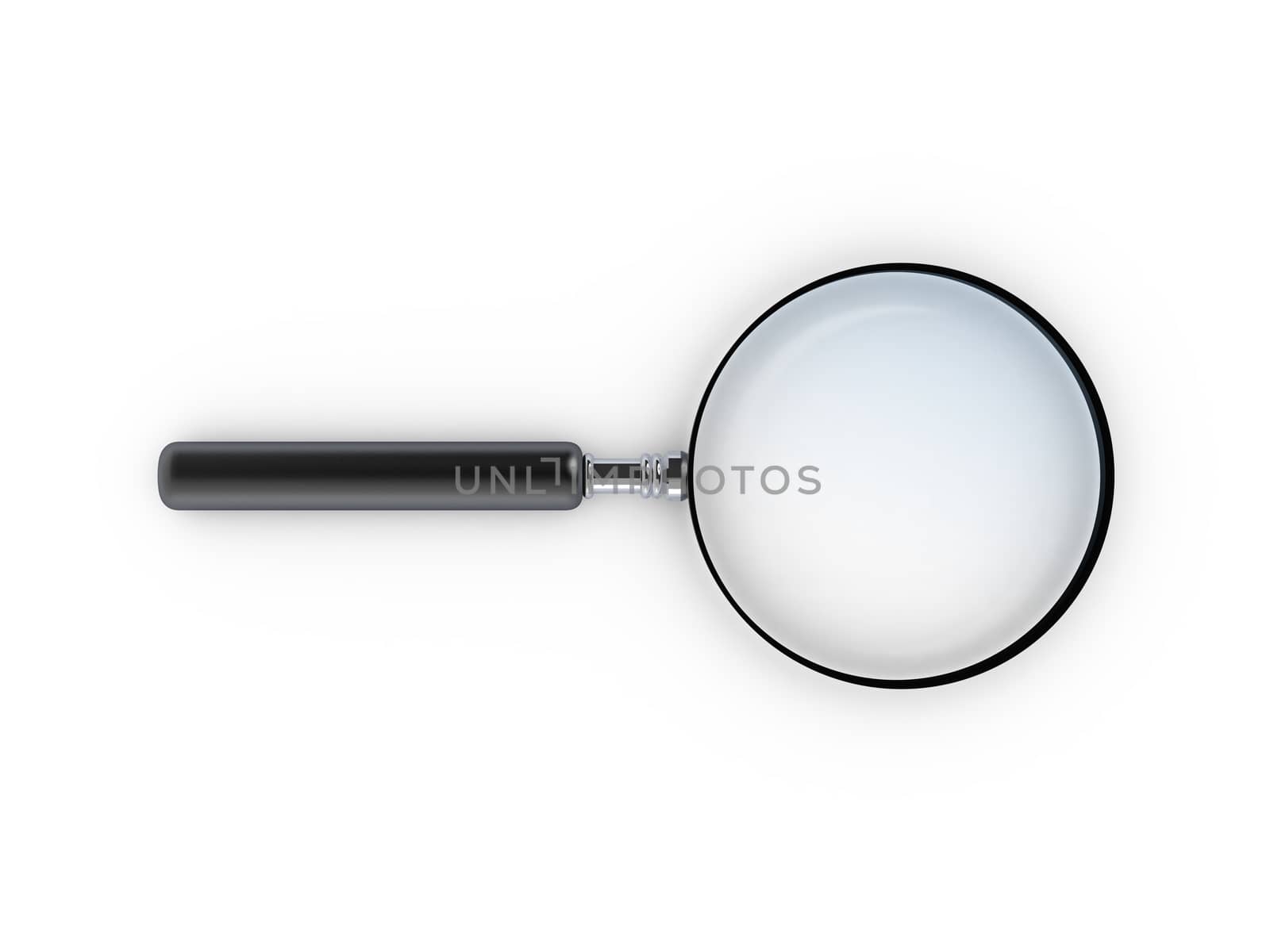 Magnifying glass, top view, isolated on white background.