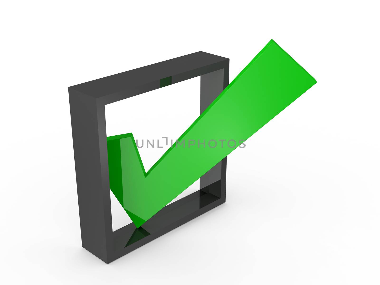 Green check mark sign on list option, isolated on white background.