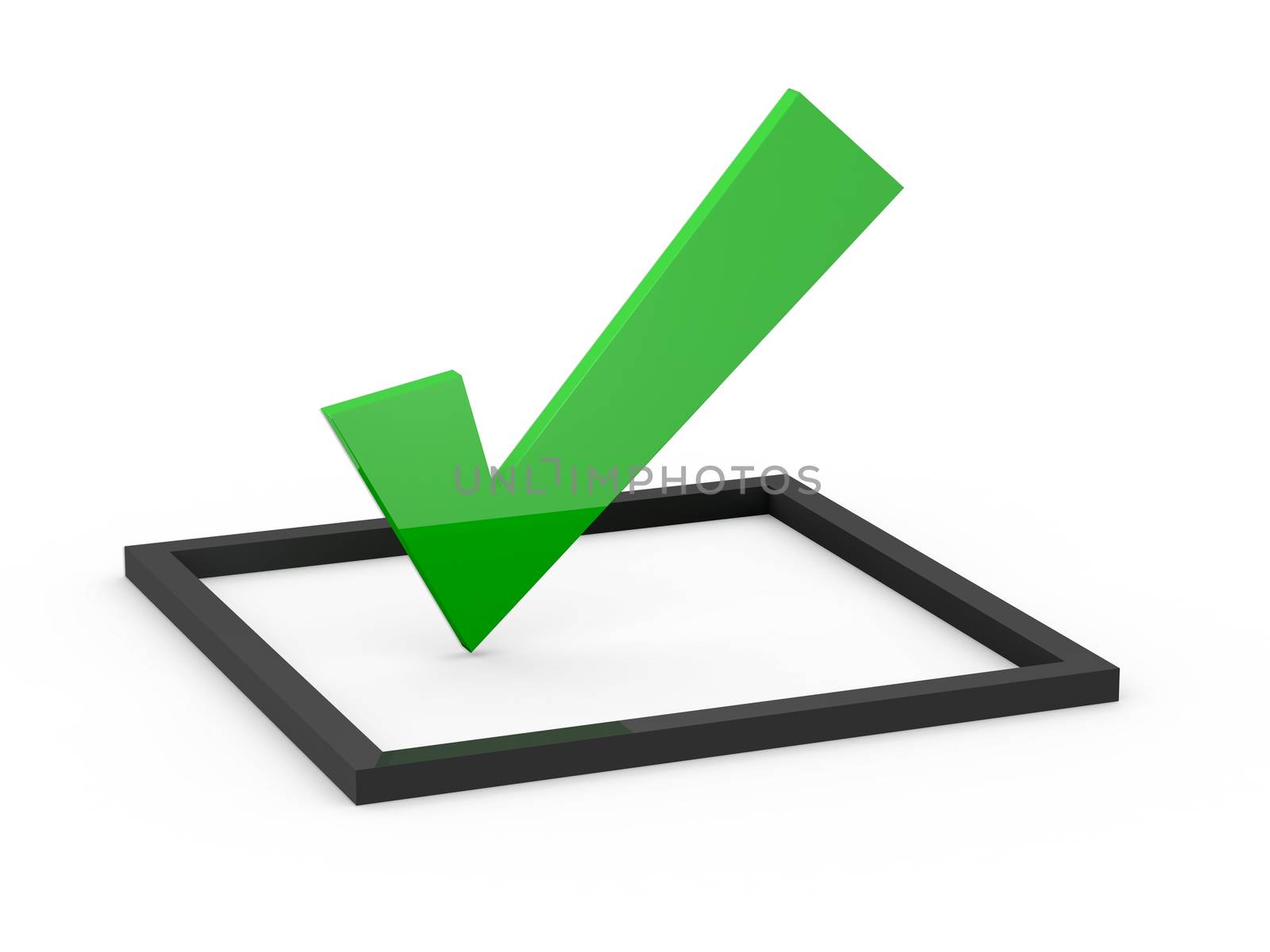 Green check mark sign on list option, isolated on white background.