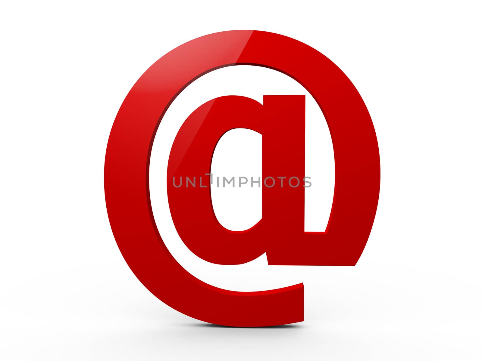 Red email symbol with shadow, isolated on white background.