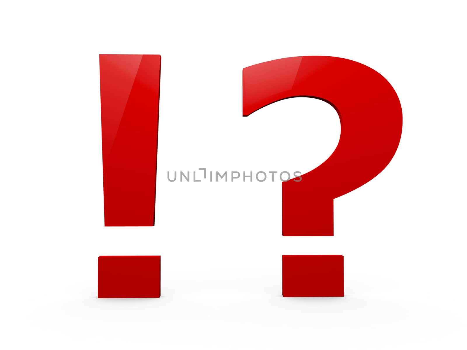 Red question and exclamation marks standing on isolated white background.