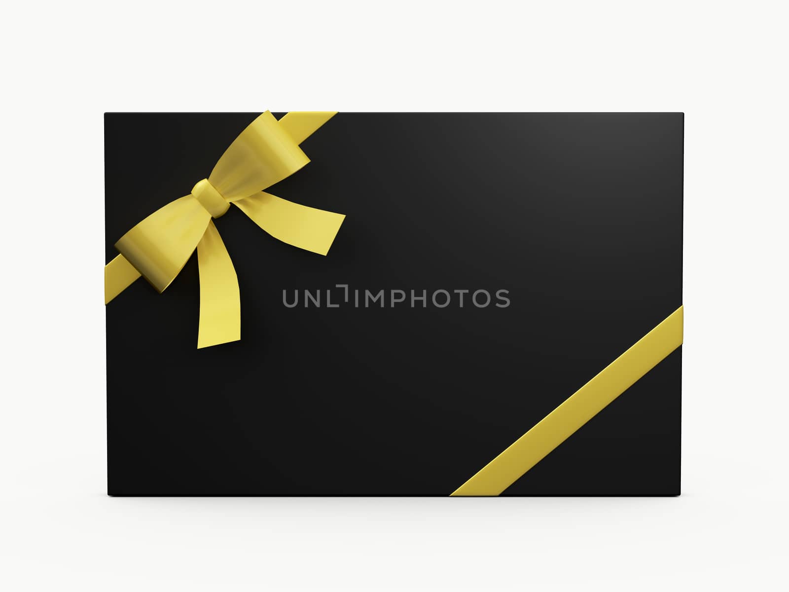 Black elegant gift card with yellow ribbon for your message, isolated on white background.
