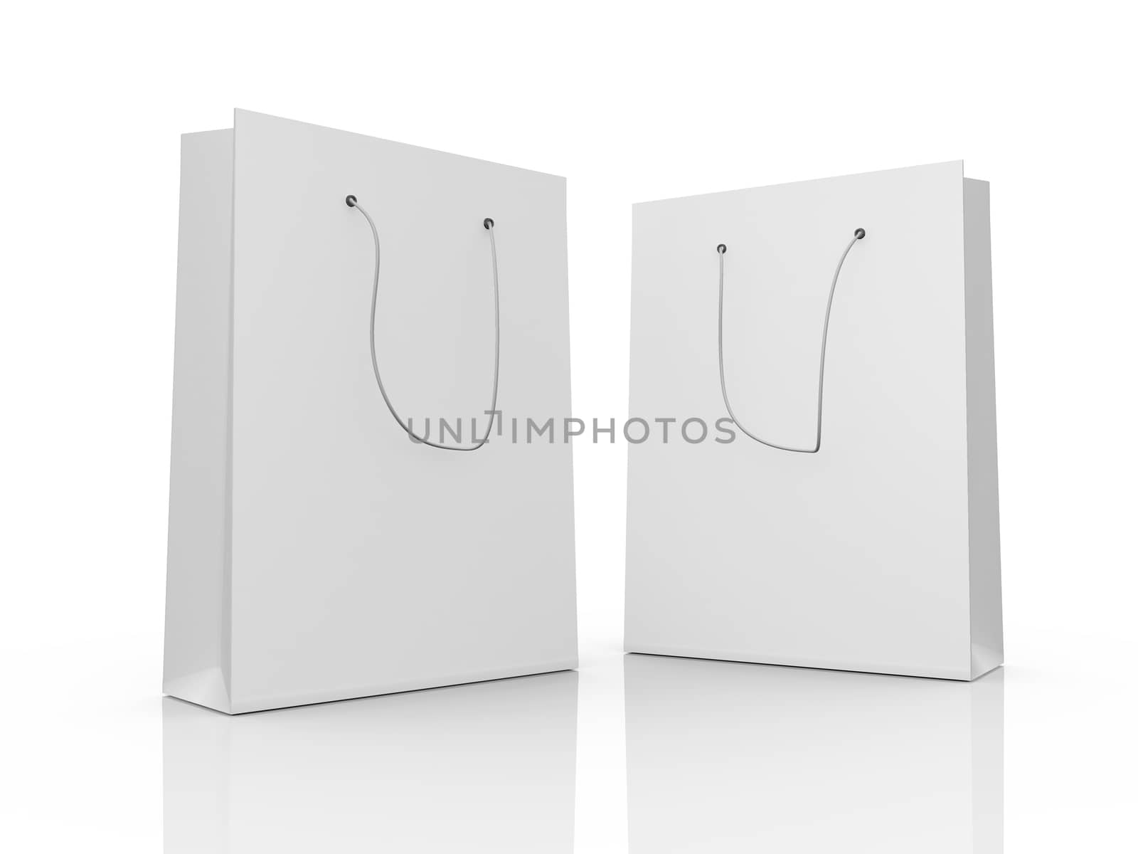 Blank, empty shopping bags, isolated on white background.
