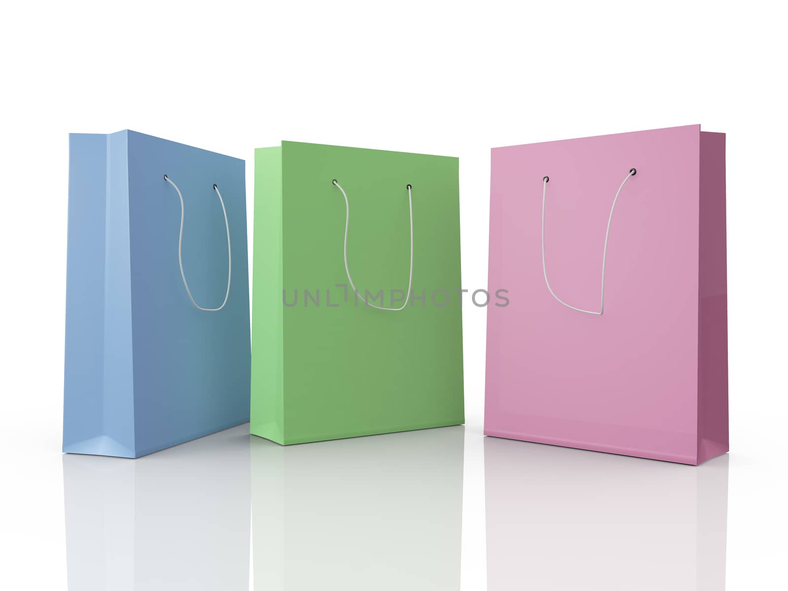 Blank, empty, colorful shopping bags, isolated on white background.