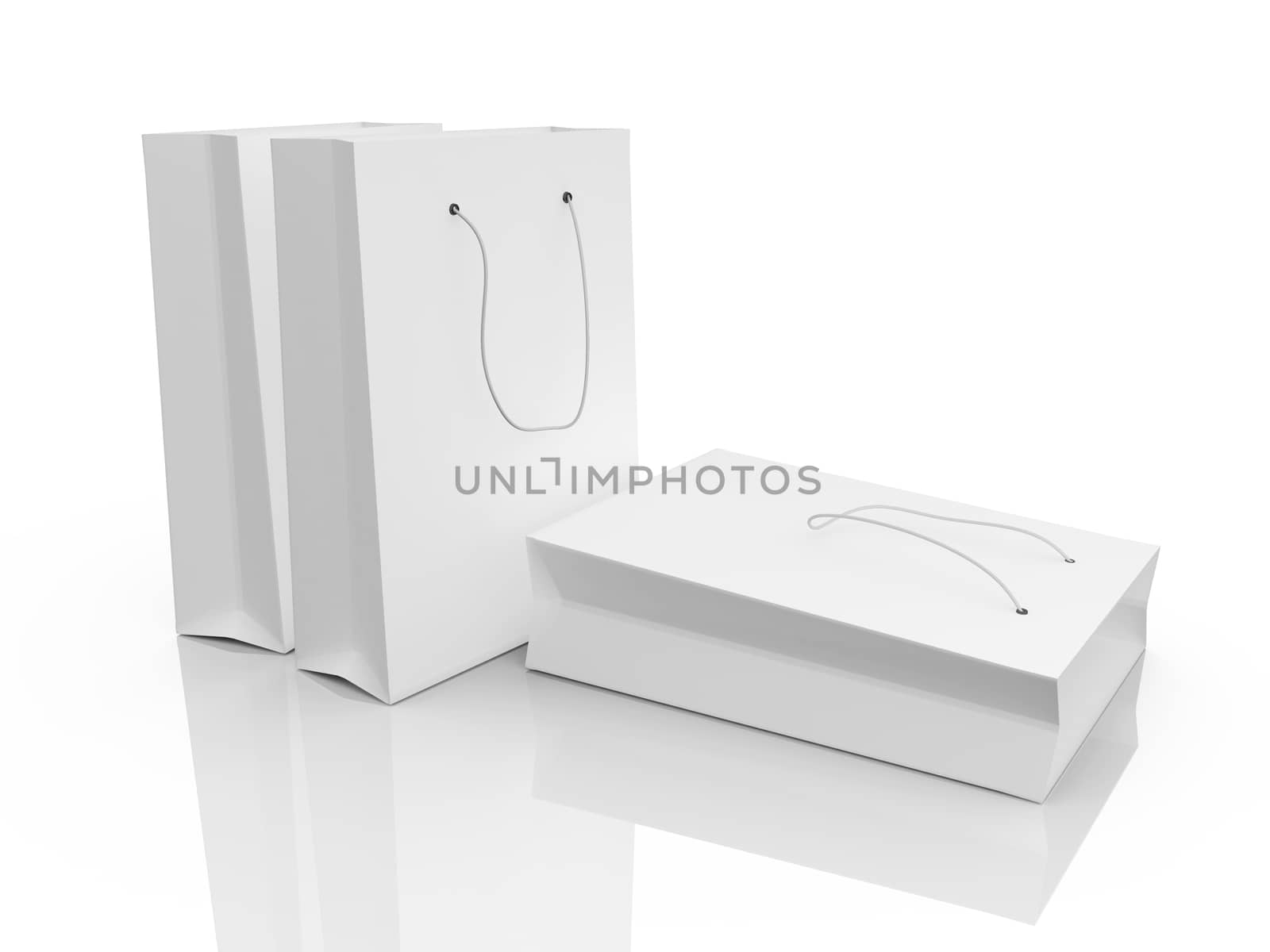 Blank, empty shopping bags, isolated on white background.