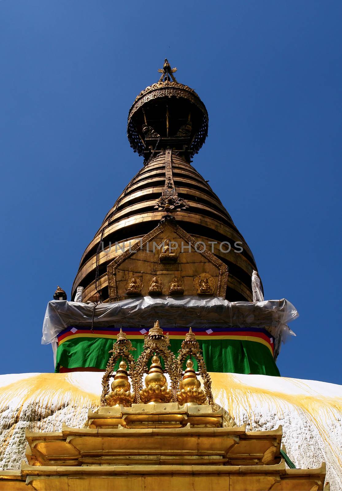 Swayambhunath stupa temple on the outskirts of Kathmandu, Nepal. Unesco world heritage site (aslo known as "monkey temple")                               