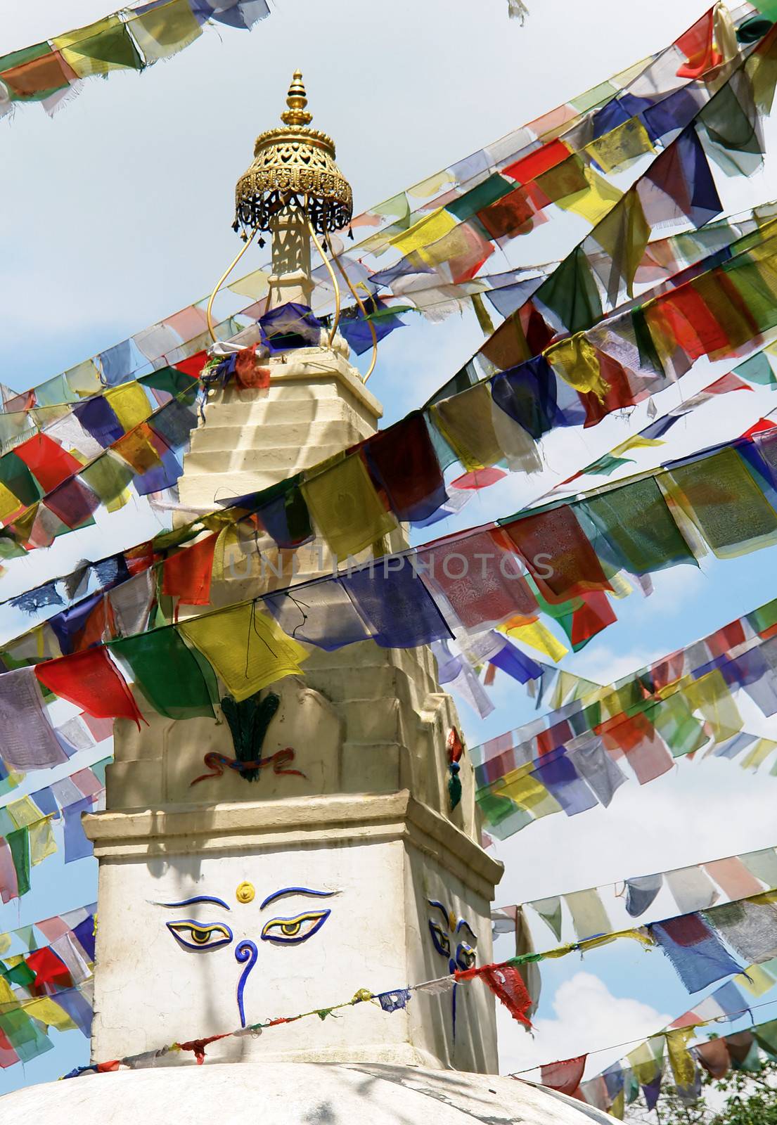 Mantras at Swayambhunath stupa temple on the outskirts of Kathm by ptxgarfield