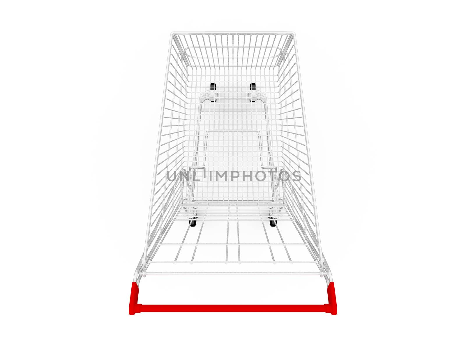 Empty shopping cart, top view, isolated on white background.