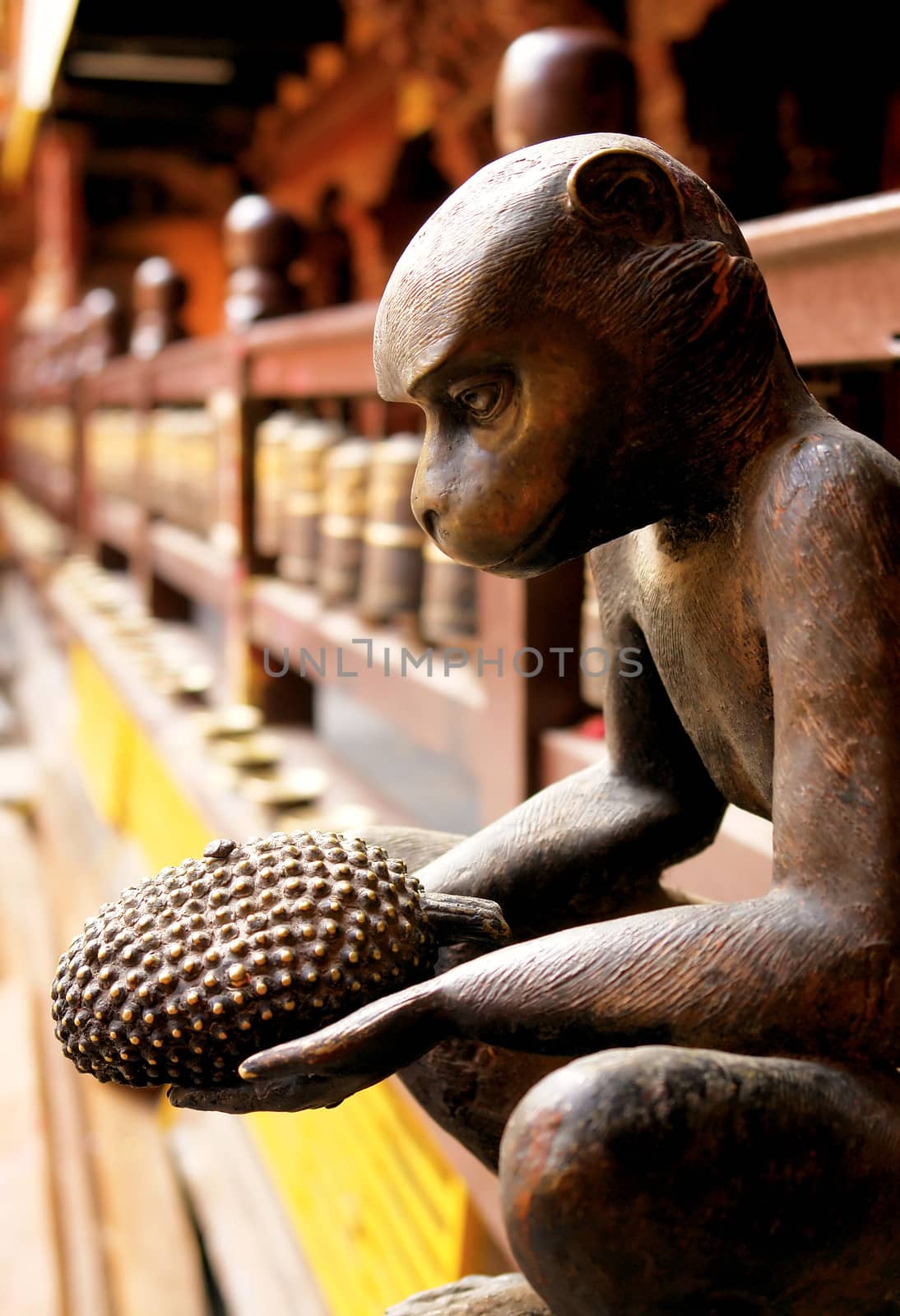 Durbar Square statue - Hindu temples in the ancient city, valley of Kathmandu. Nepal
                          