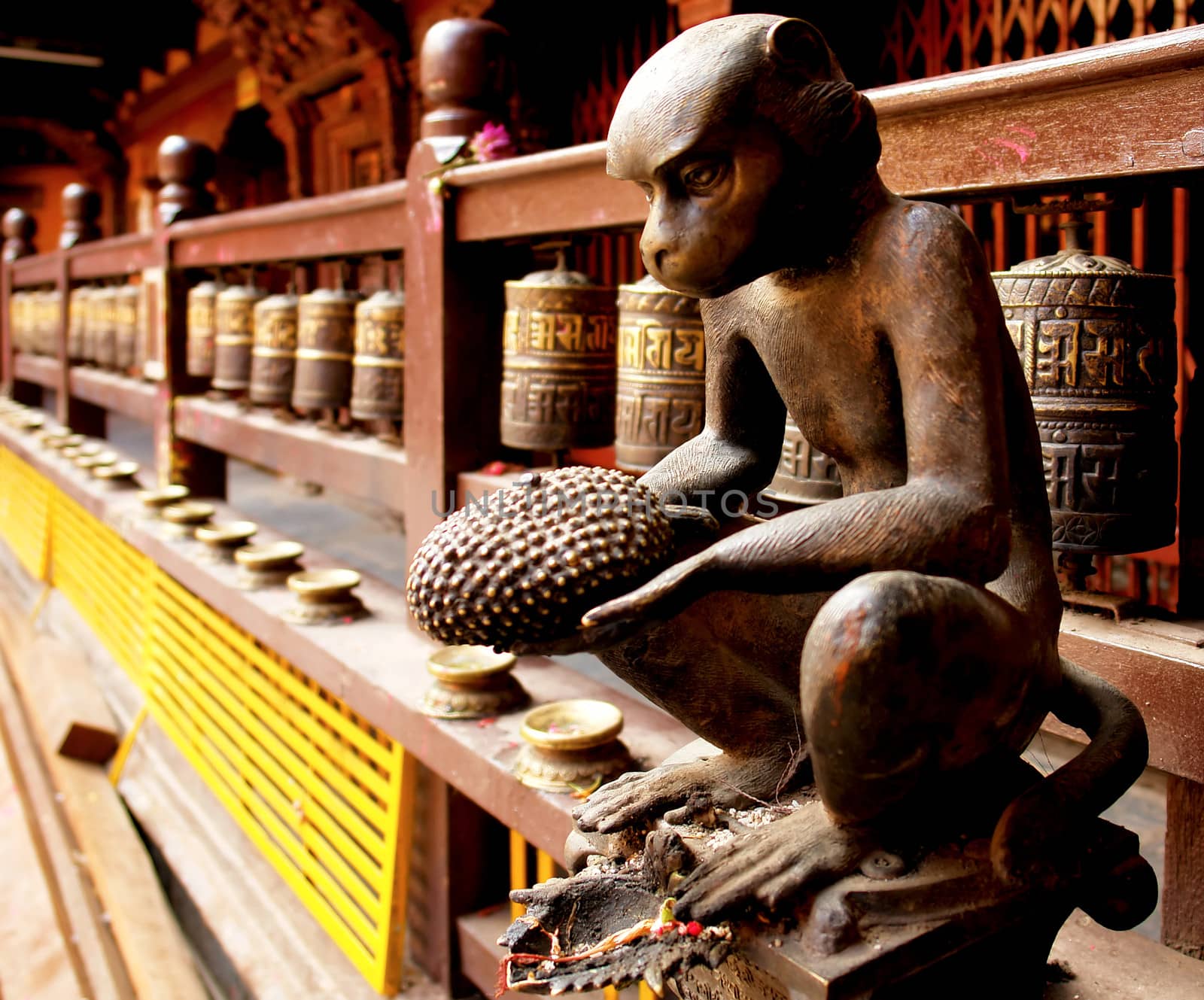 Durbar Square statue - Hindu temples in the ancient city, valley of Kathmandu. Nepal