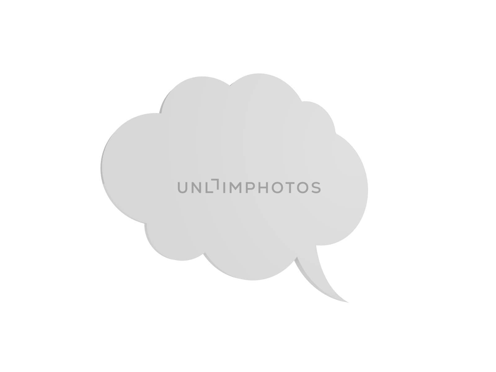 Cloudy shaped white blank empty speech bubble, isolated on white background.