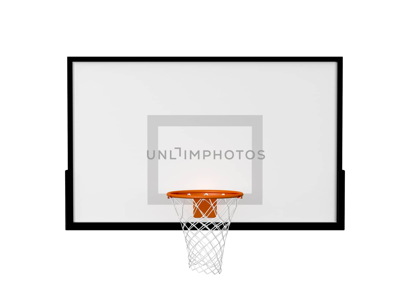 Basketball basket with black border frame, isolated on white background.